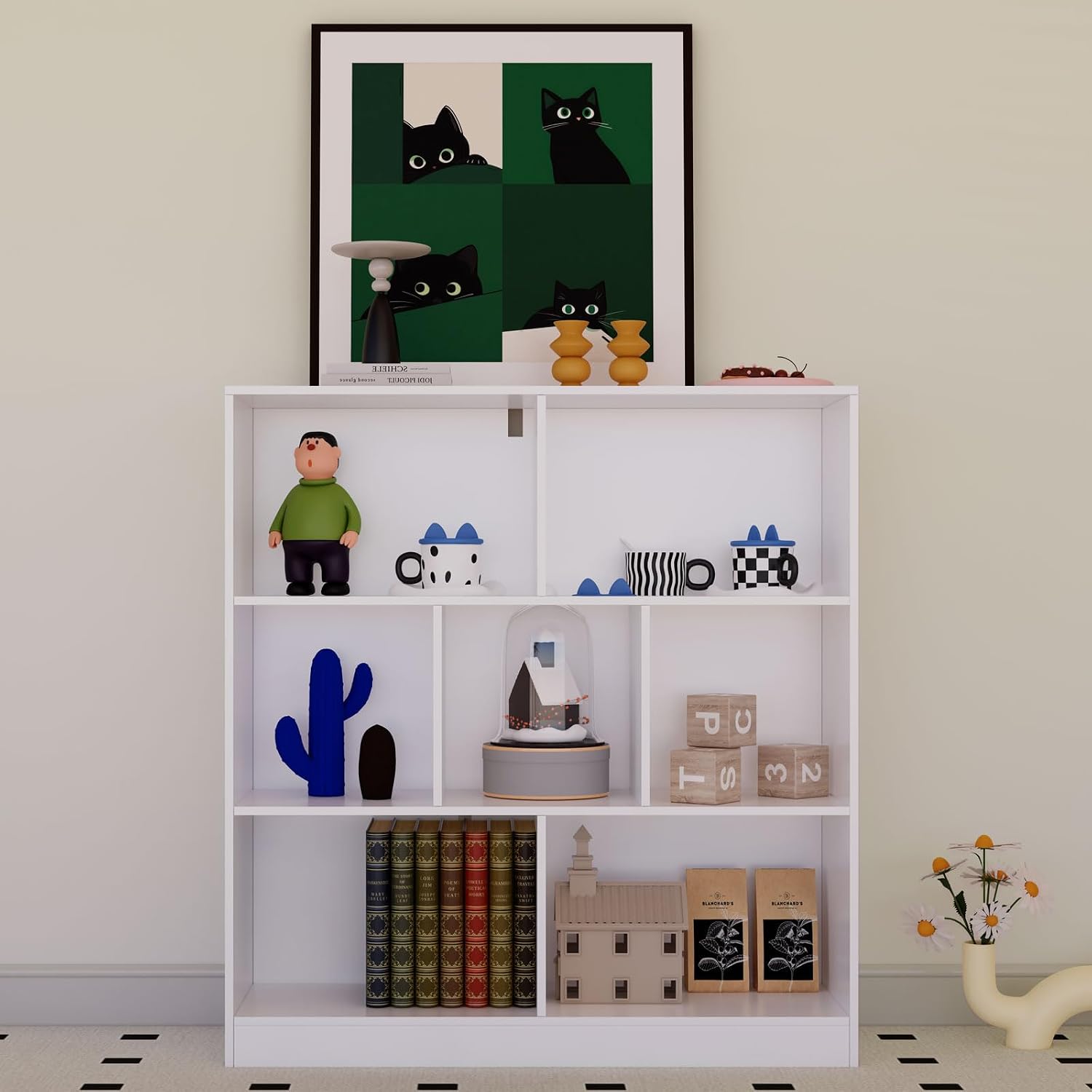 White 7-Cube 3-Tier Wooden Bookcase