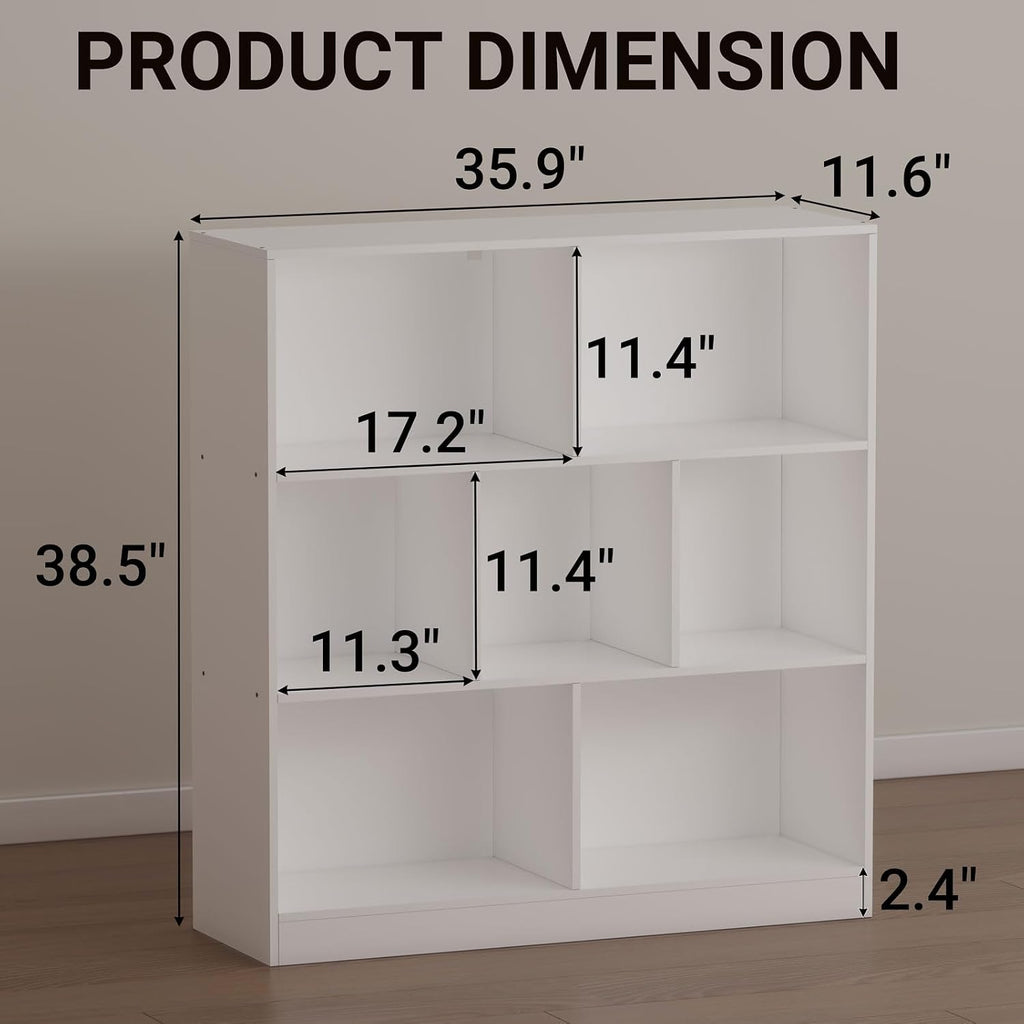 White 7-Cube 3-Tier Wooden Bookcase