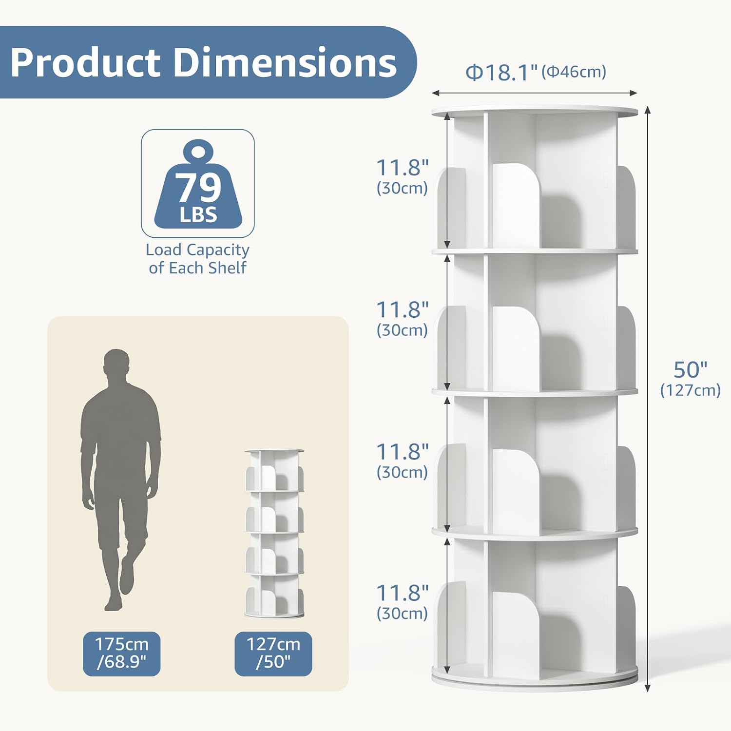 White 4-Tier Rotating Bookshelf Tower