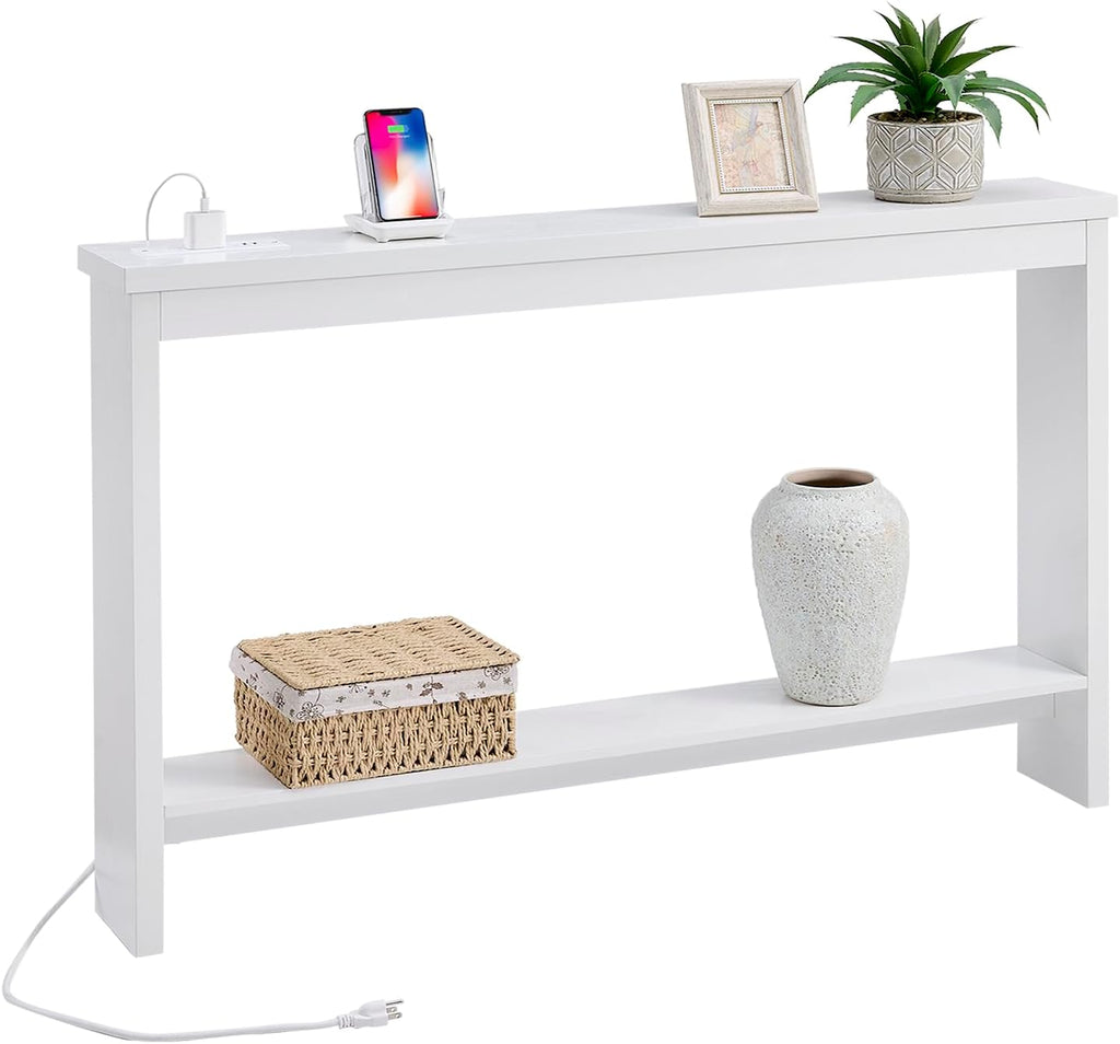 White Console Table with Charging Station