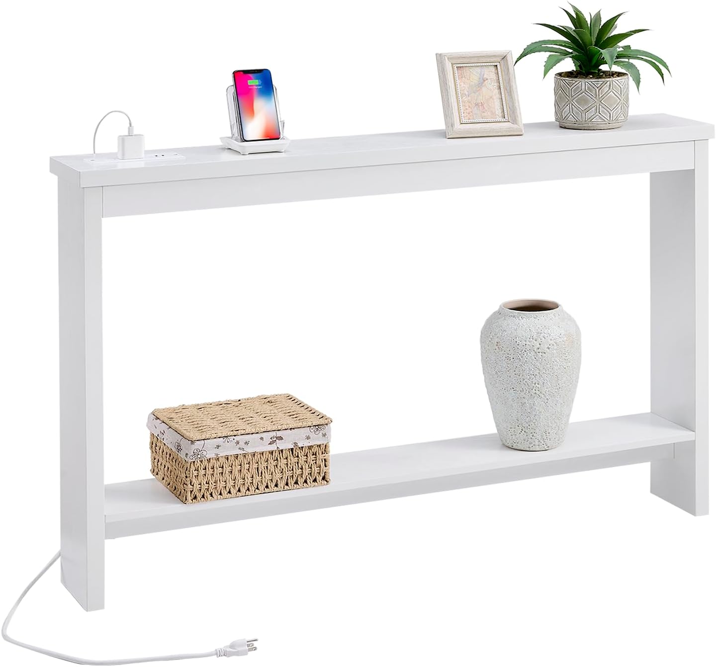 White Console Table with Charging Station