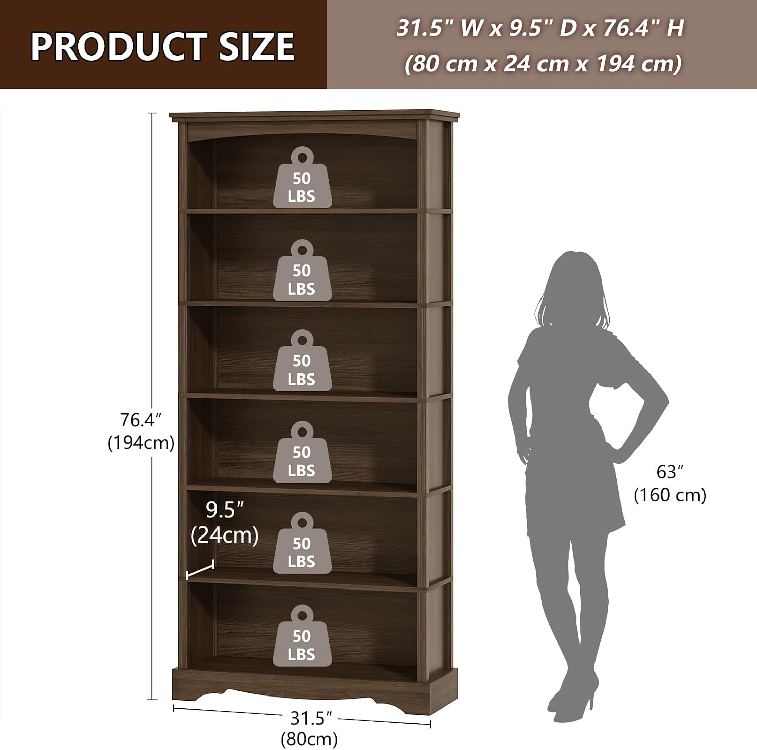 6-Tier Wooden Bookshelf