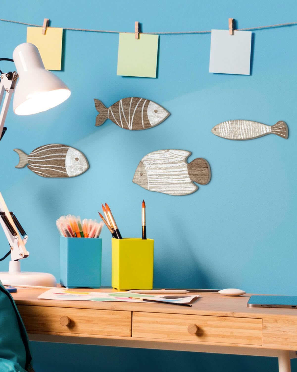 4Pcs Wooden Fish Coastal Wall Decor Set