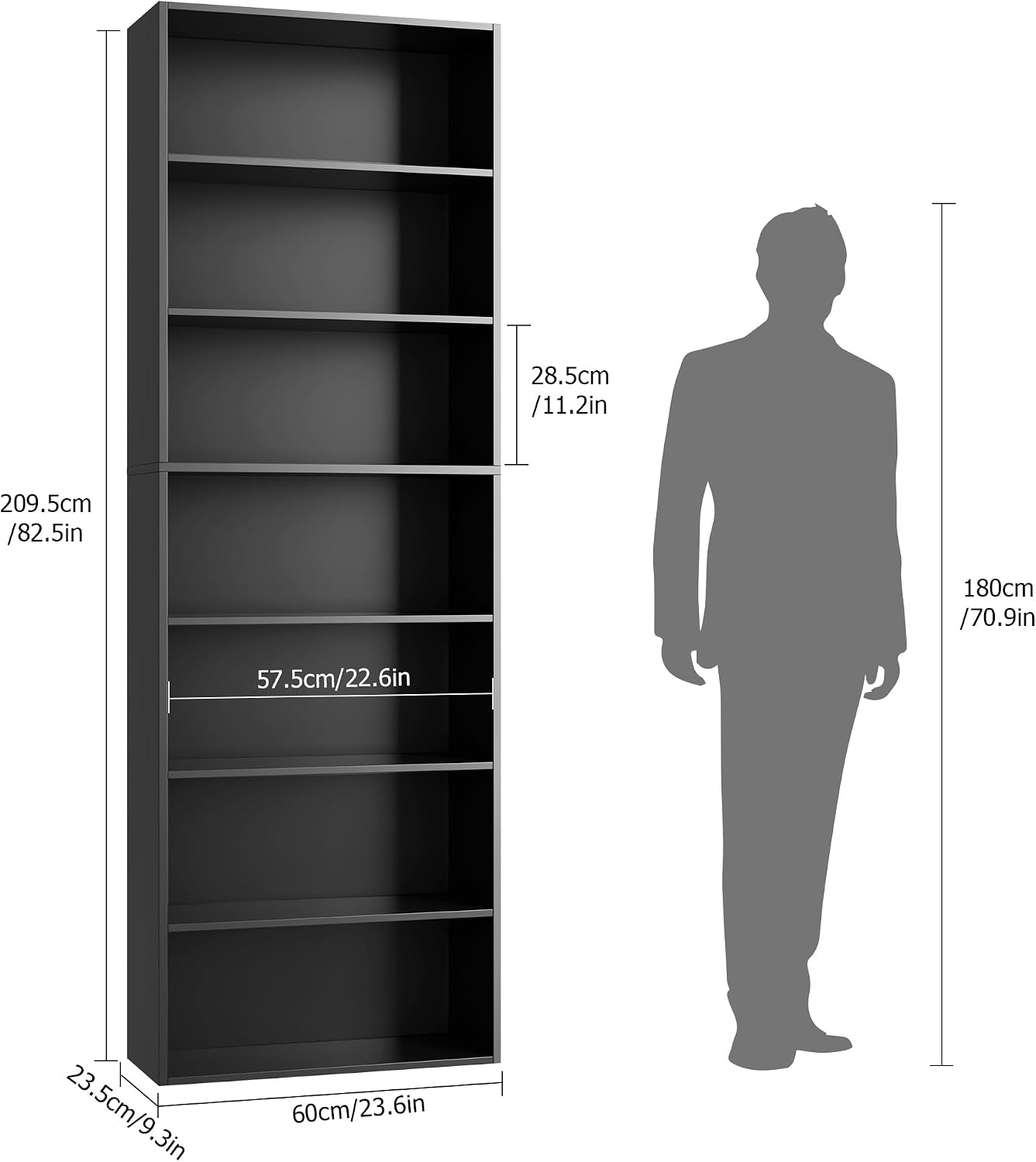 Black 7-Tier Tall Bookshelf