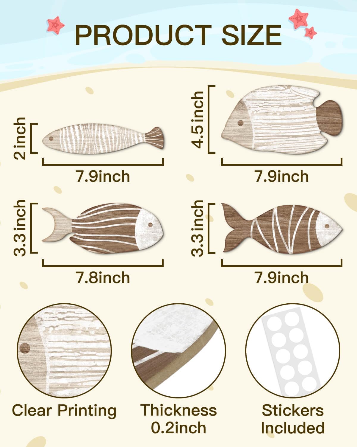 4Pcs Wooden Fish Coastal Wall Decor Set