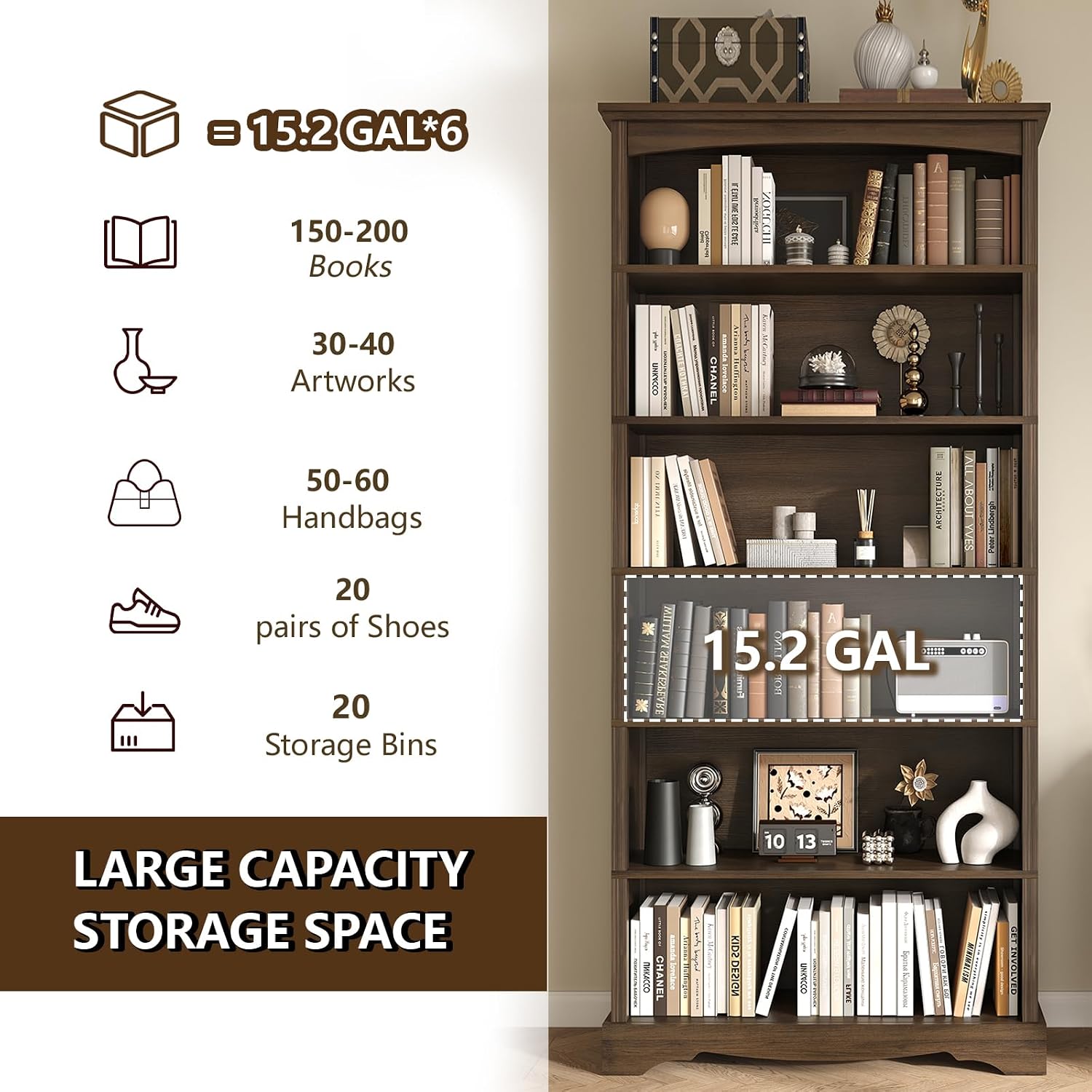 6-Tier Wooden Bookshelf