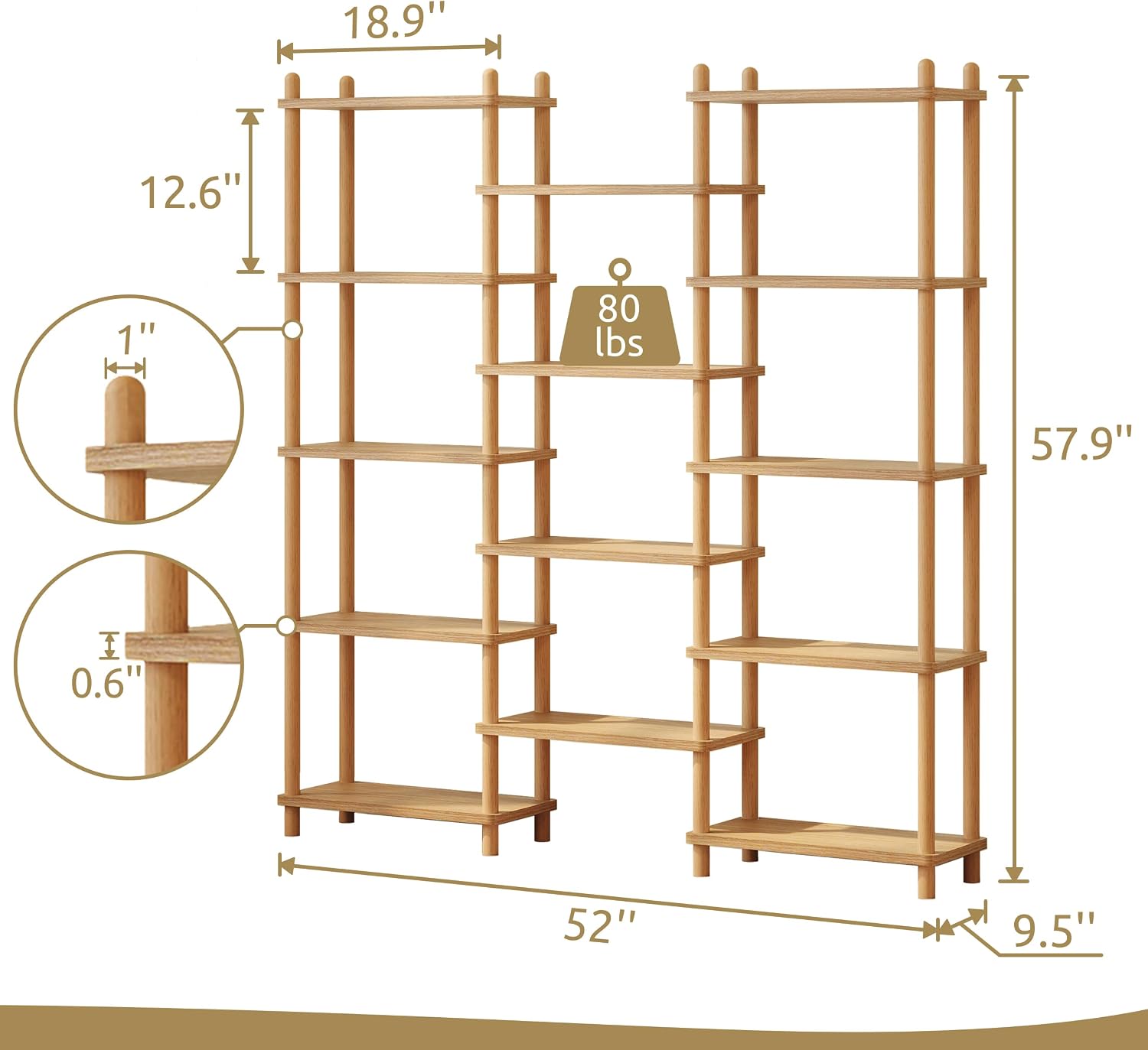 5-Tier Triple Wide Bookshelf