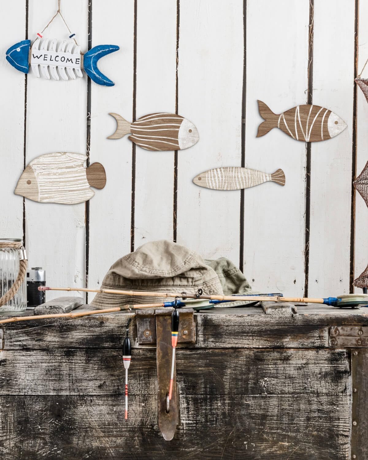 4Pcs Wooden Fish Coastal Wall Decor Set