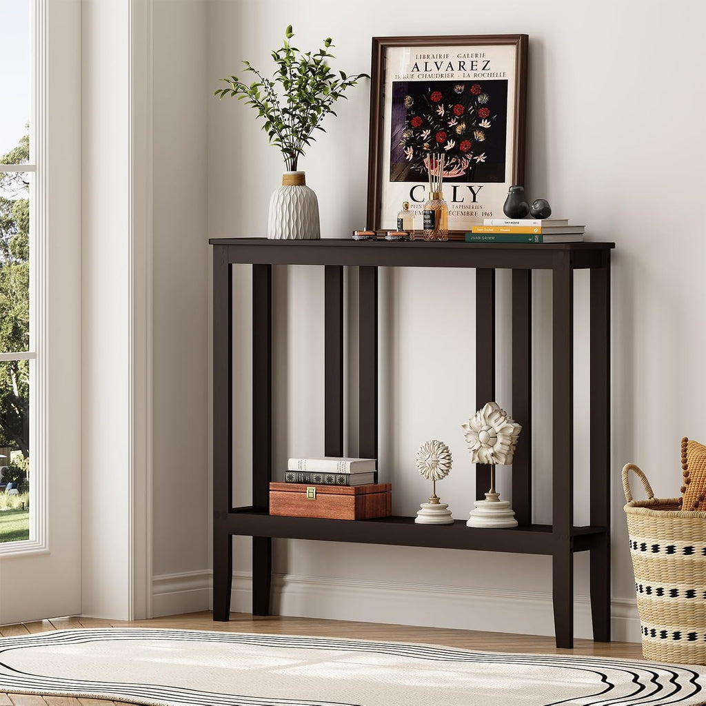 Brown Bamboo 2-Tier Console Table