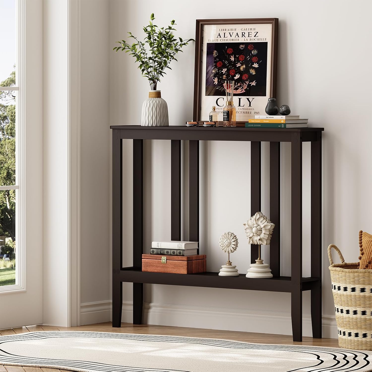 Brown Bamboo 2-Tier Console Table