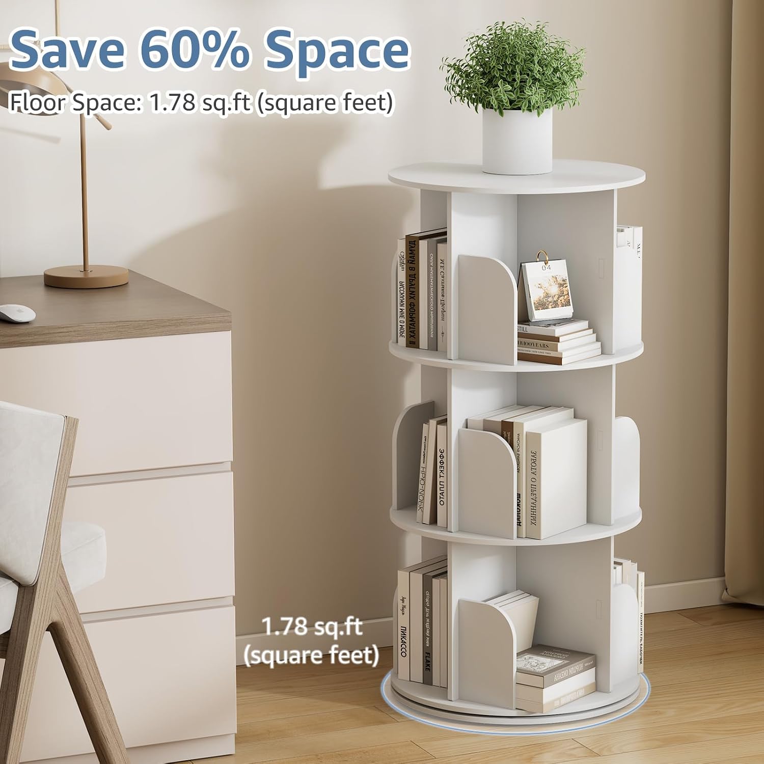 White 3-Tier Rotating Bookshelf Tower