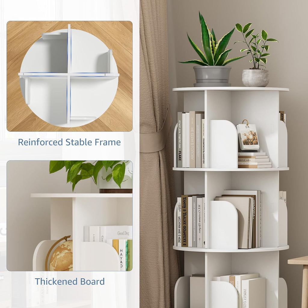 White 4-Tier Rotating Bookshelf Tower