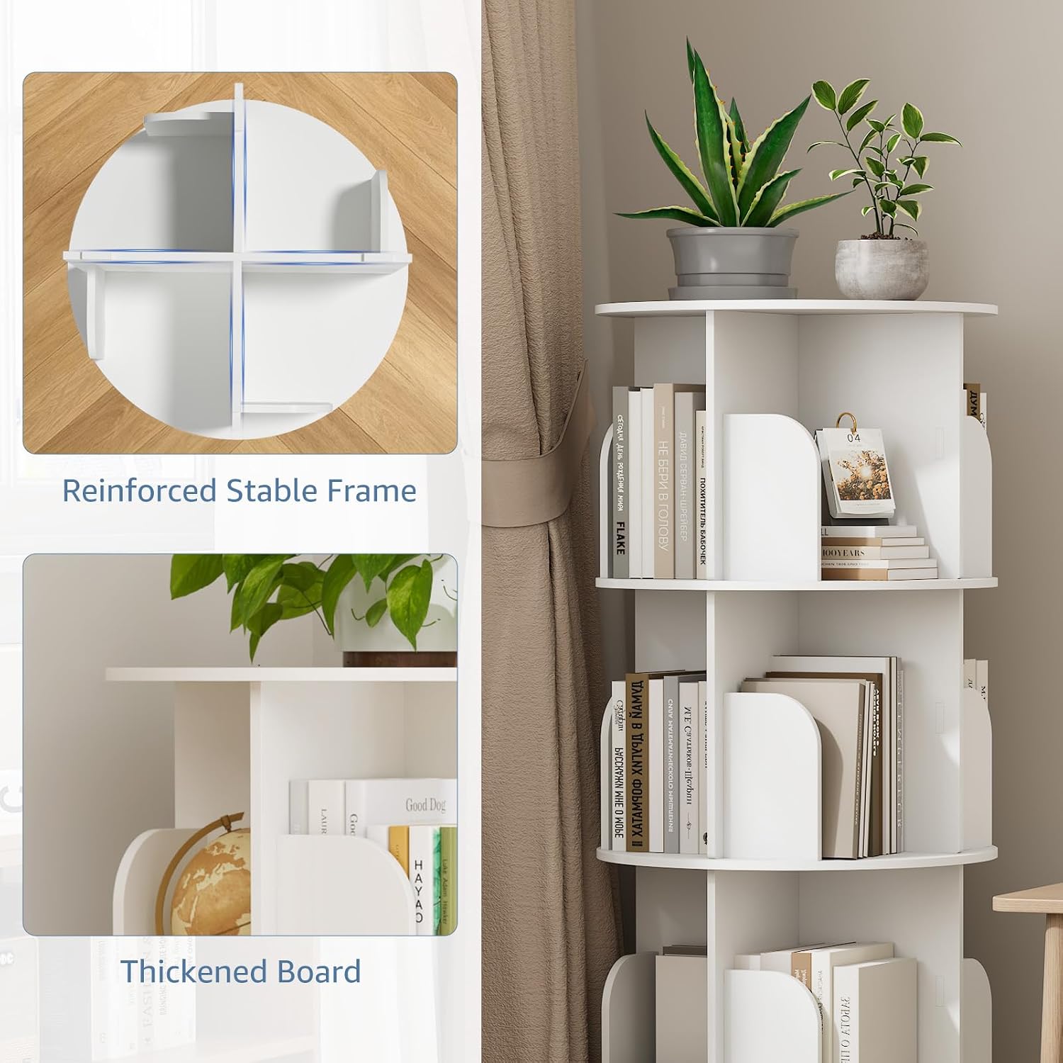 White 3-Tier Rotating Bookshelf Tower