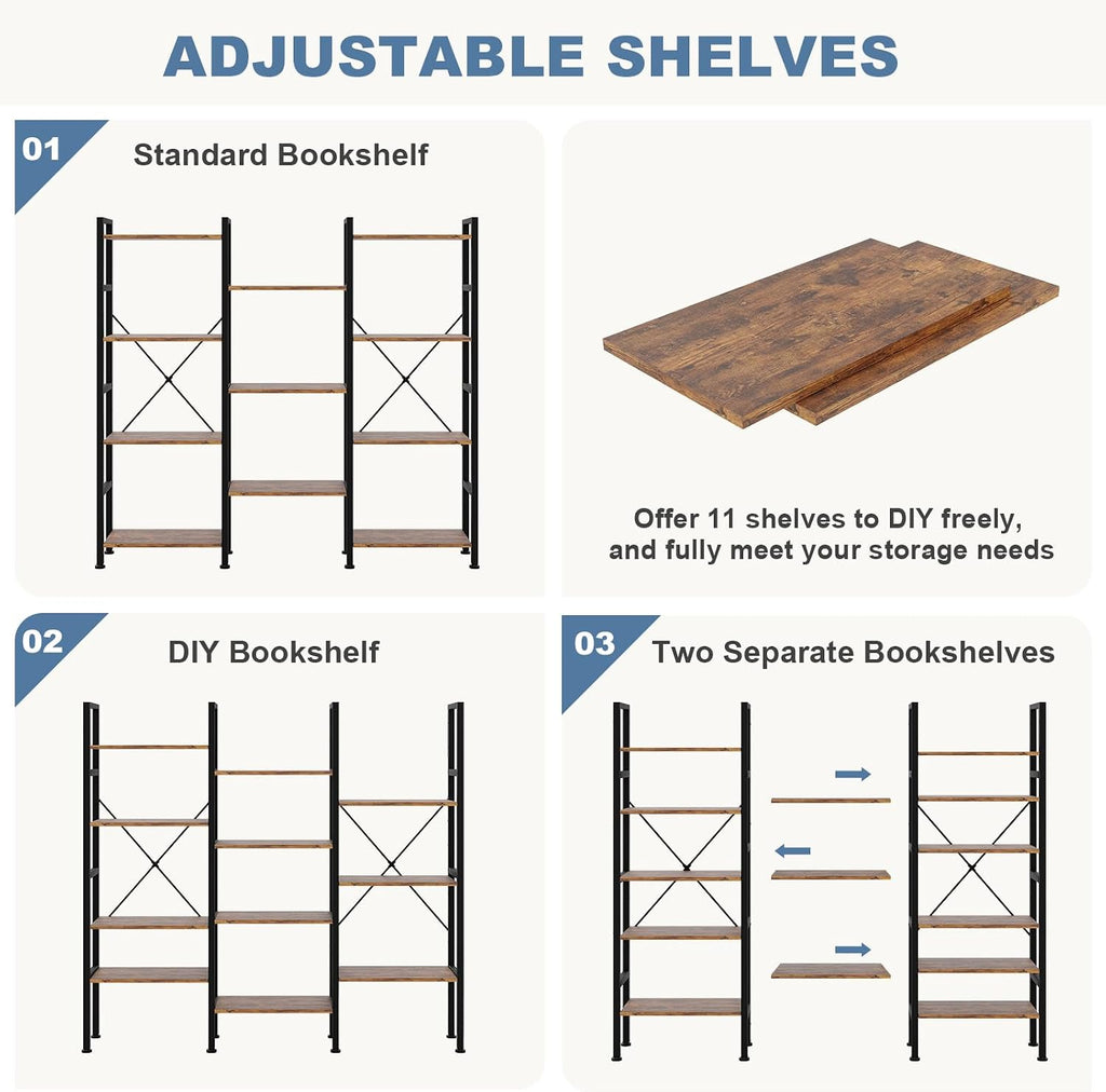Rust Triple Column 4-Tier Bookshelf