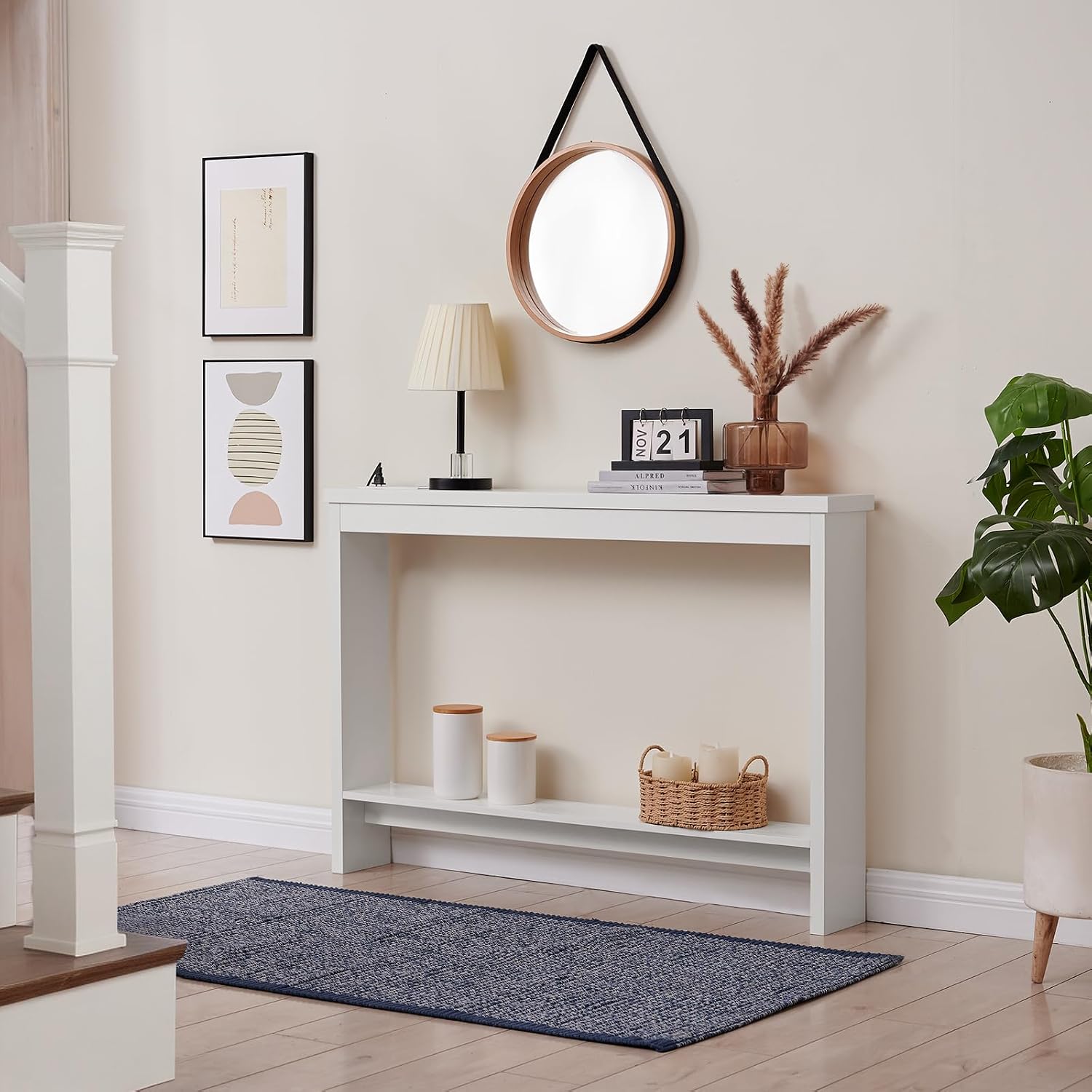 White Console Table with Charging Station