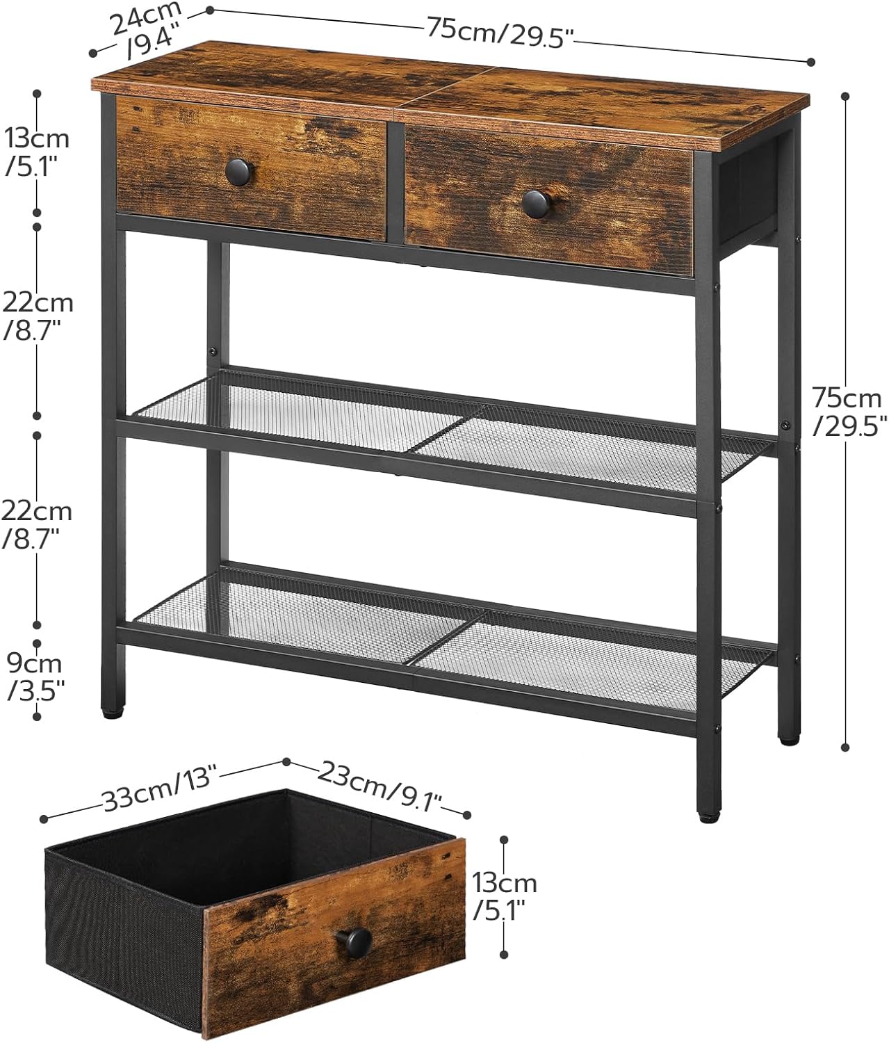 Rustic Brown Narrow Console Table