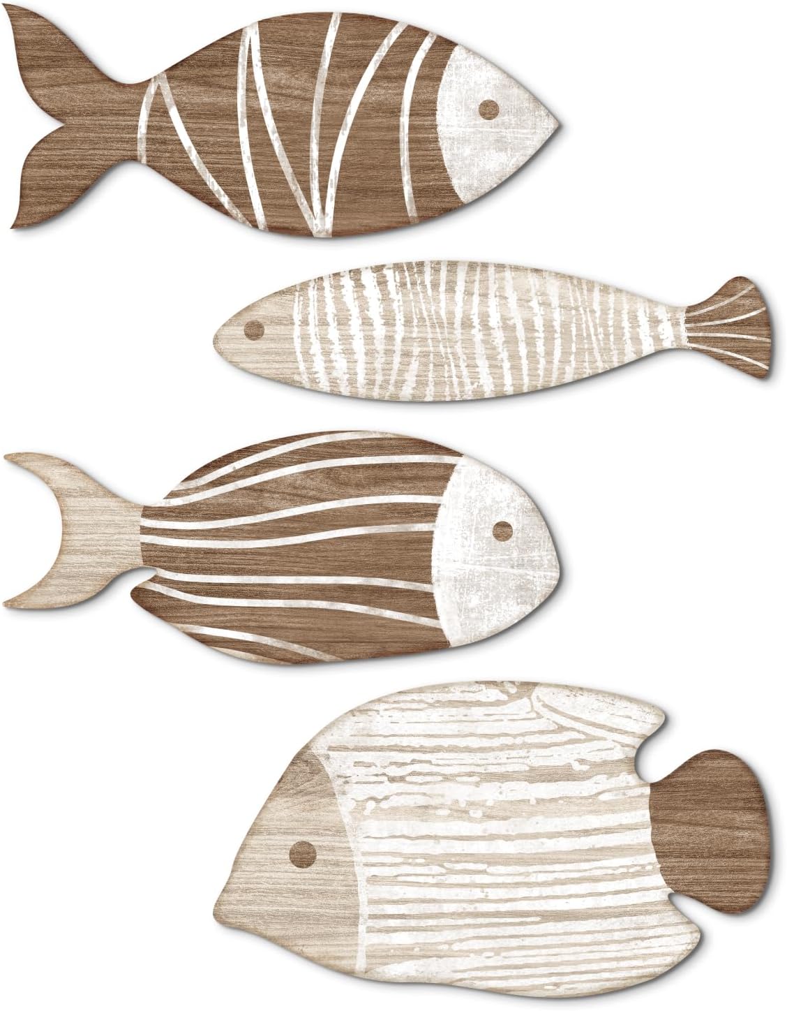 4Pcs Wooden Fish Coastal Wall Decor Set