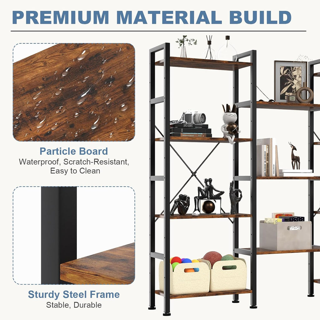 Rust Triple Column 4-Tier Bookshelf