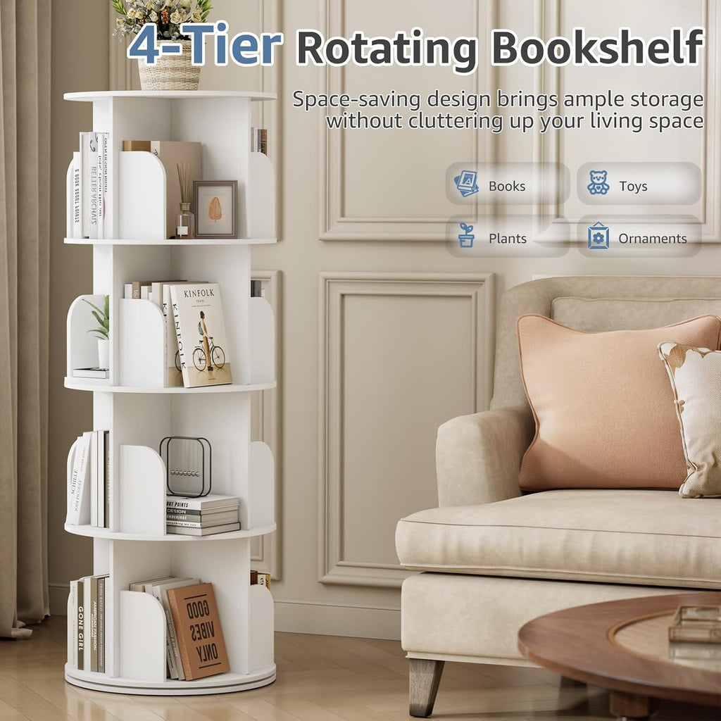 White 4-Tier Rotating Bookshelf Tower