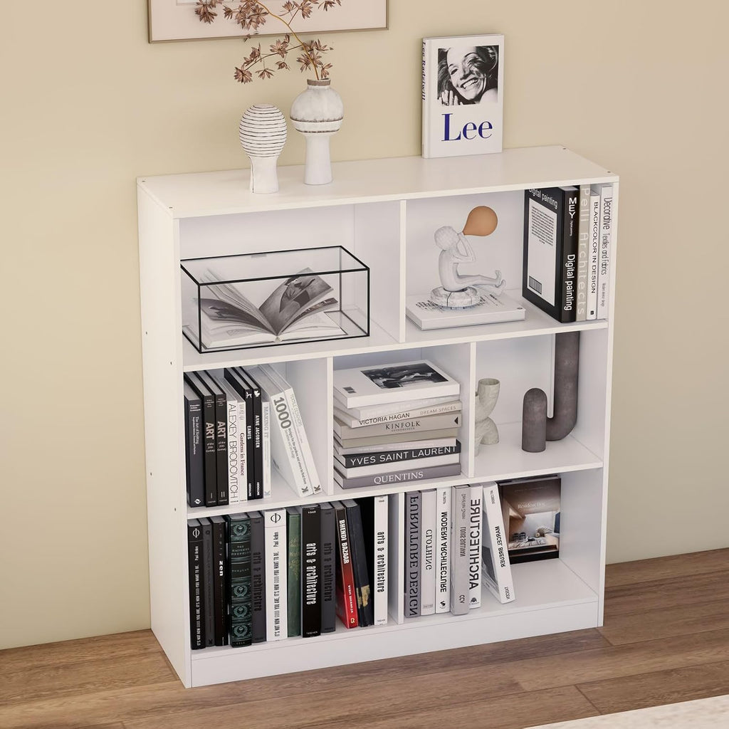 White 7-Cube 3-Tier Wooden Bookcase