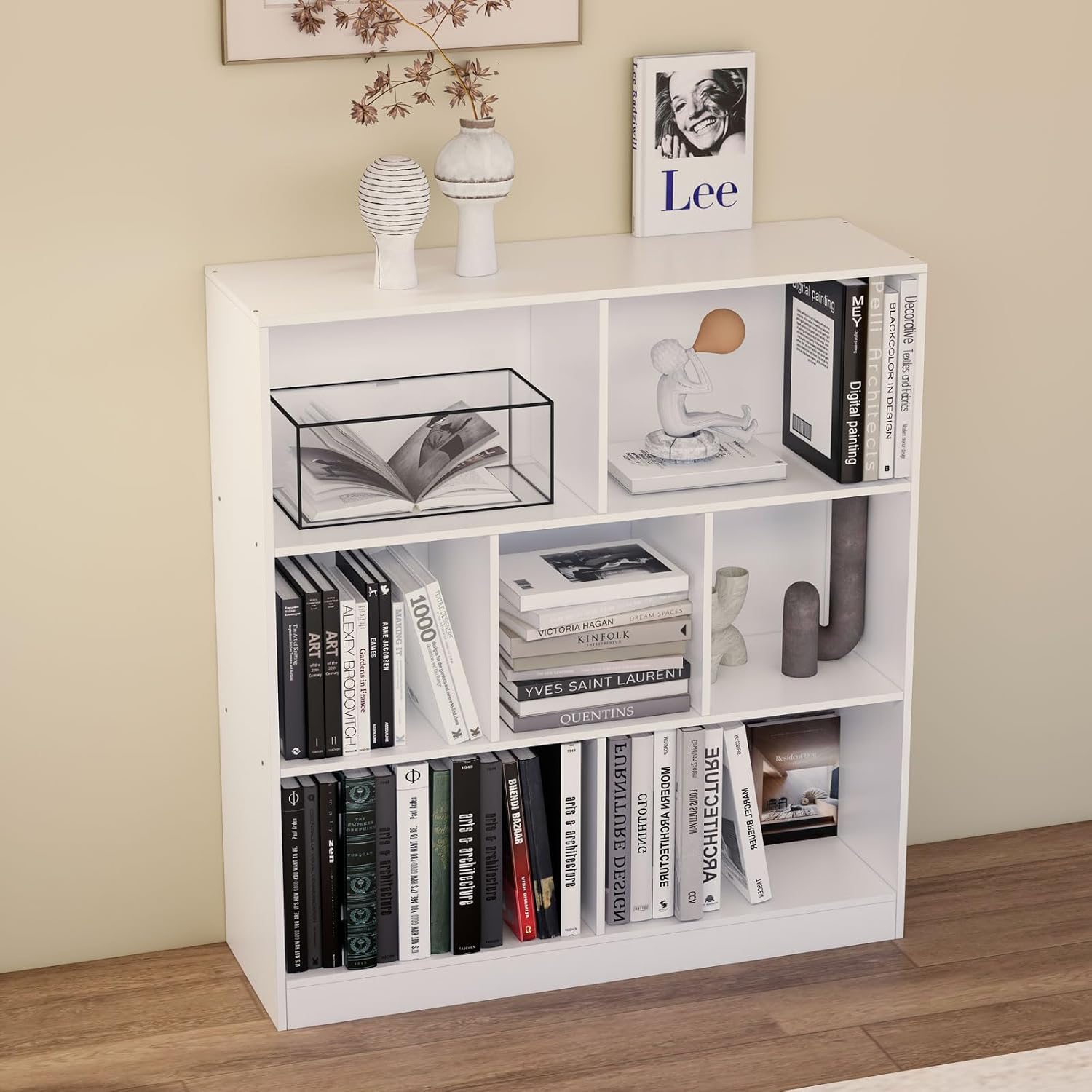 White 7-Cube 3-Tier Wooden Bookcase