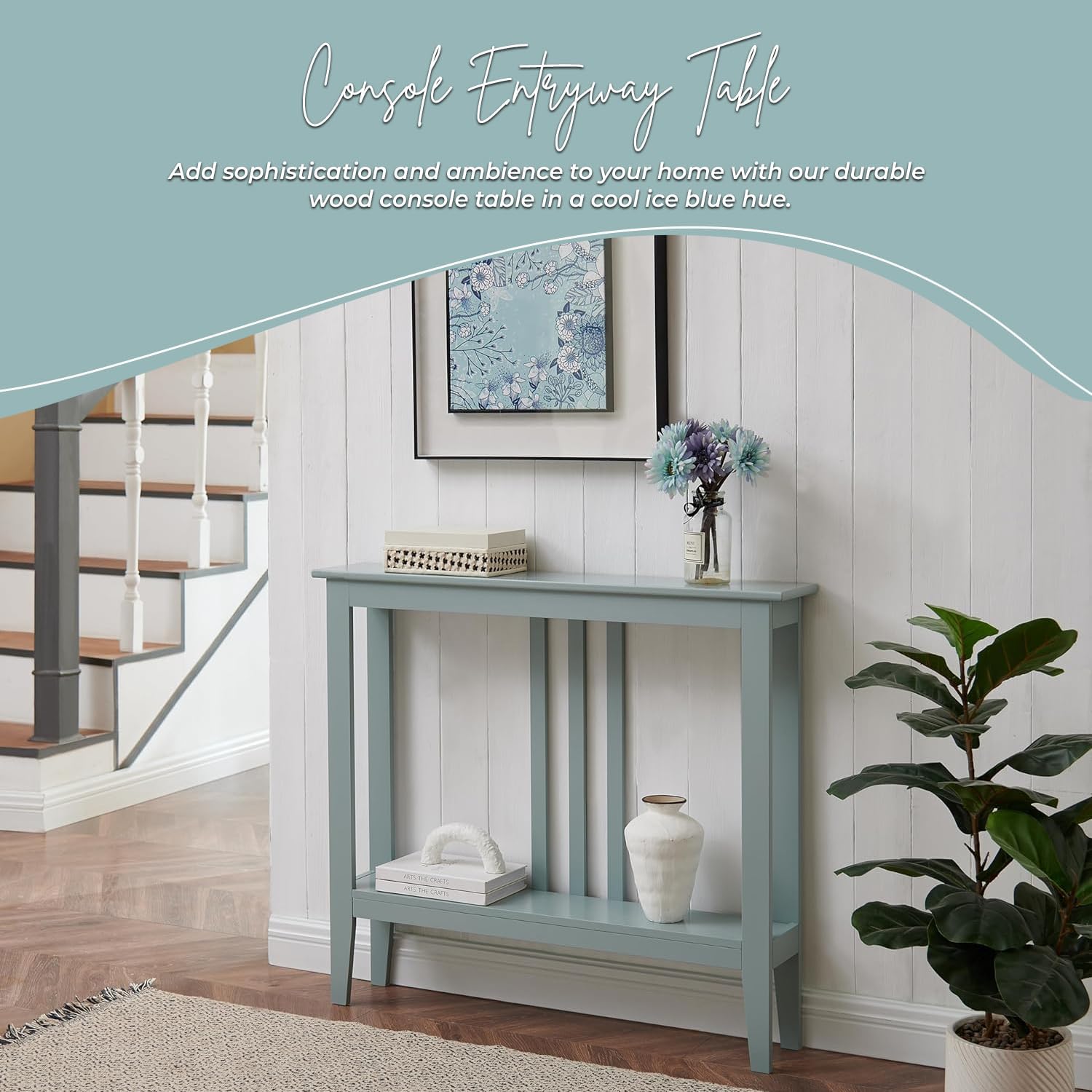 Brand Ice Blue Console Table with Shelf