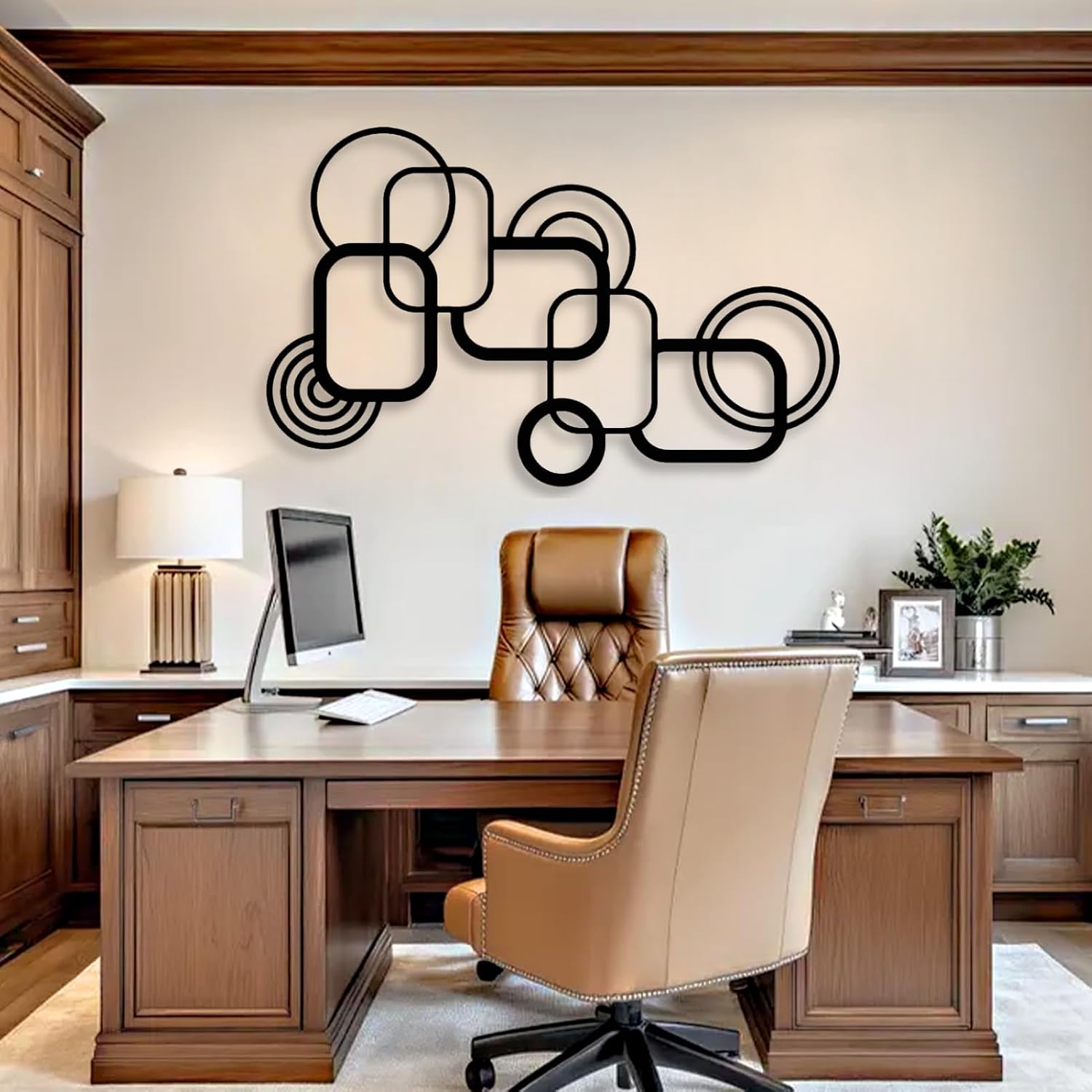 White Geometric Metal Line Wall Art