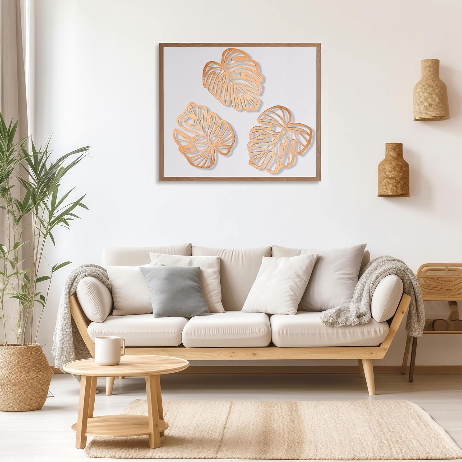 3Pcs Light Brown Palm Leaves Wood Wall Decor