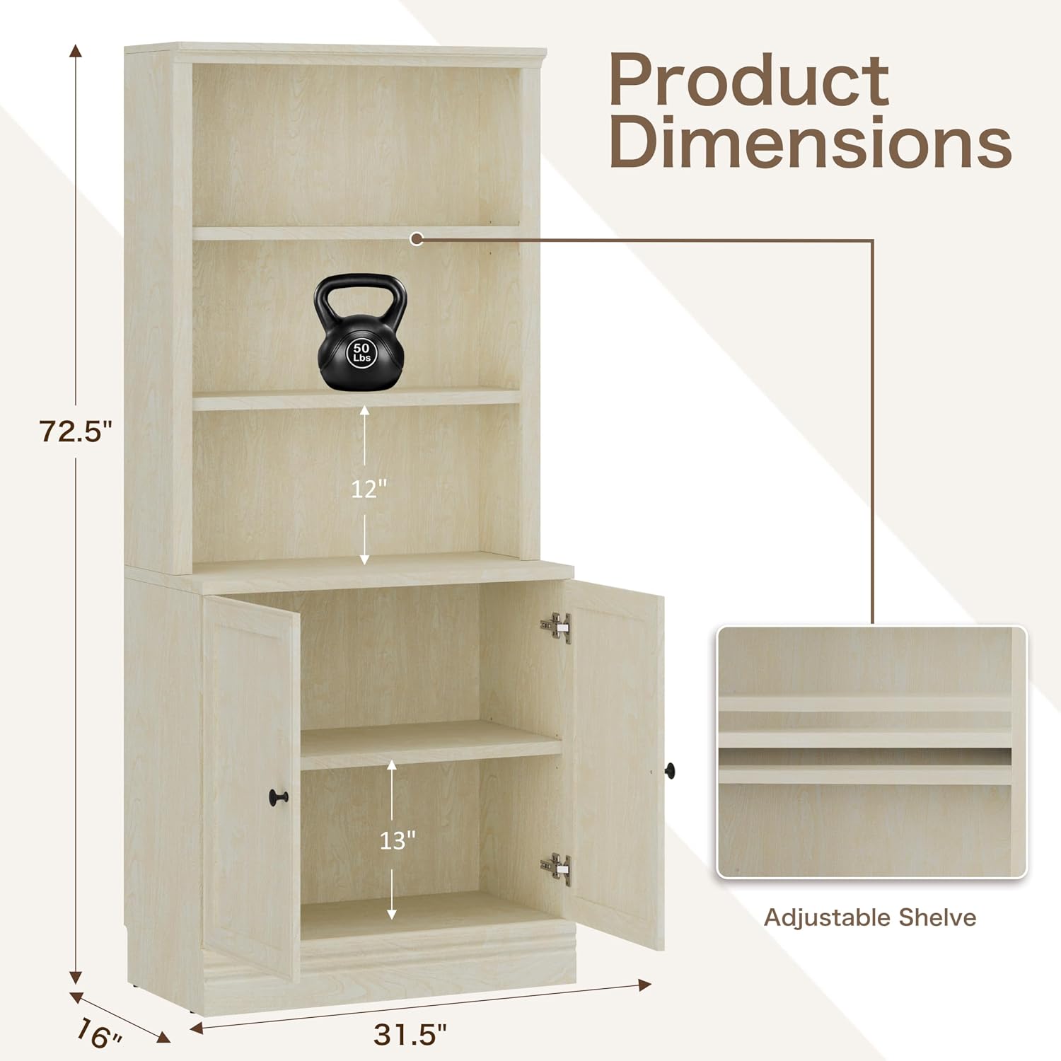 5-Tier Multi-Depth Bookshelf with Door
