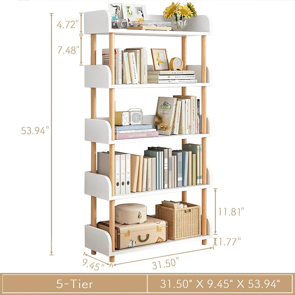 Warm White 5-Tier Wooden Bookcase