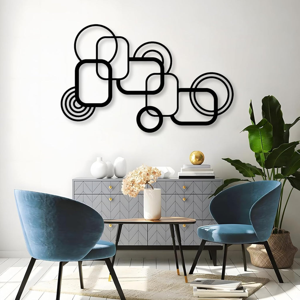 White Geometric Metal Line Wall Art