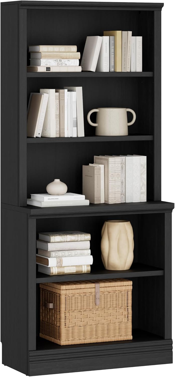 Black 5-Tier Adjustable Multi-Depth Bookshelf