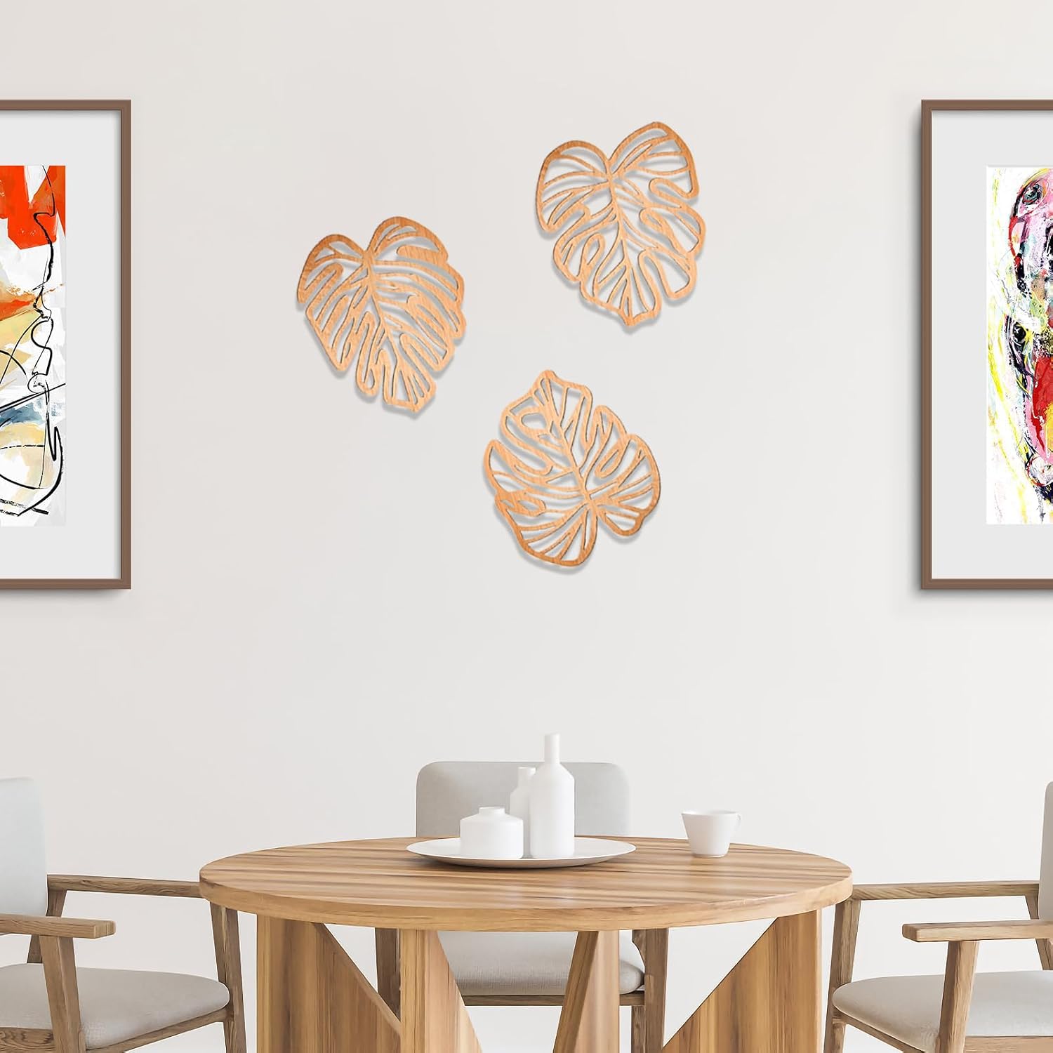3Pcs Light Brown Palm Leaves Wood Wall Decor