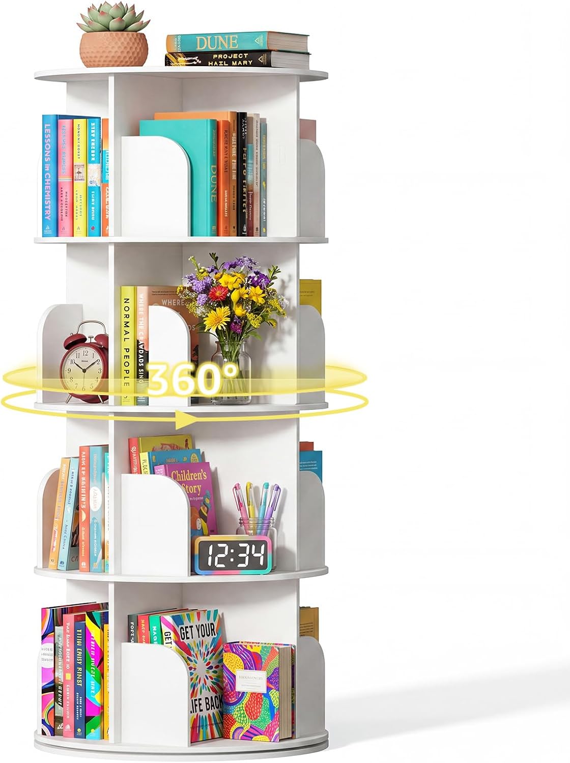 White 4-Tier Rotating Bookshelf Tower