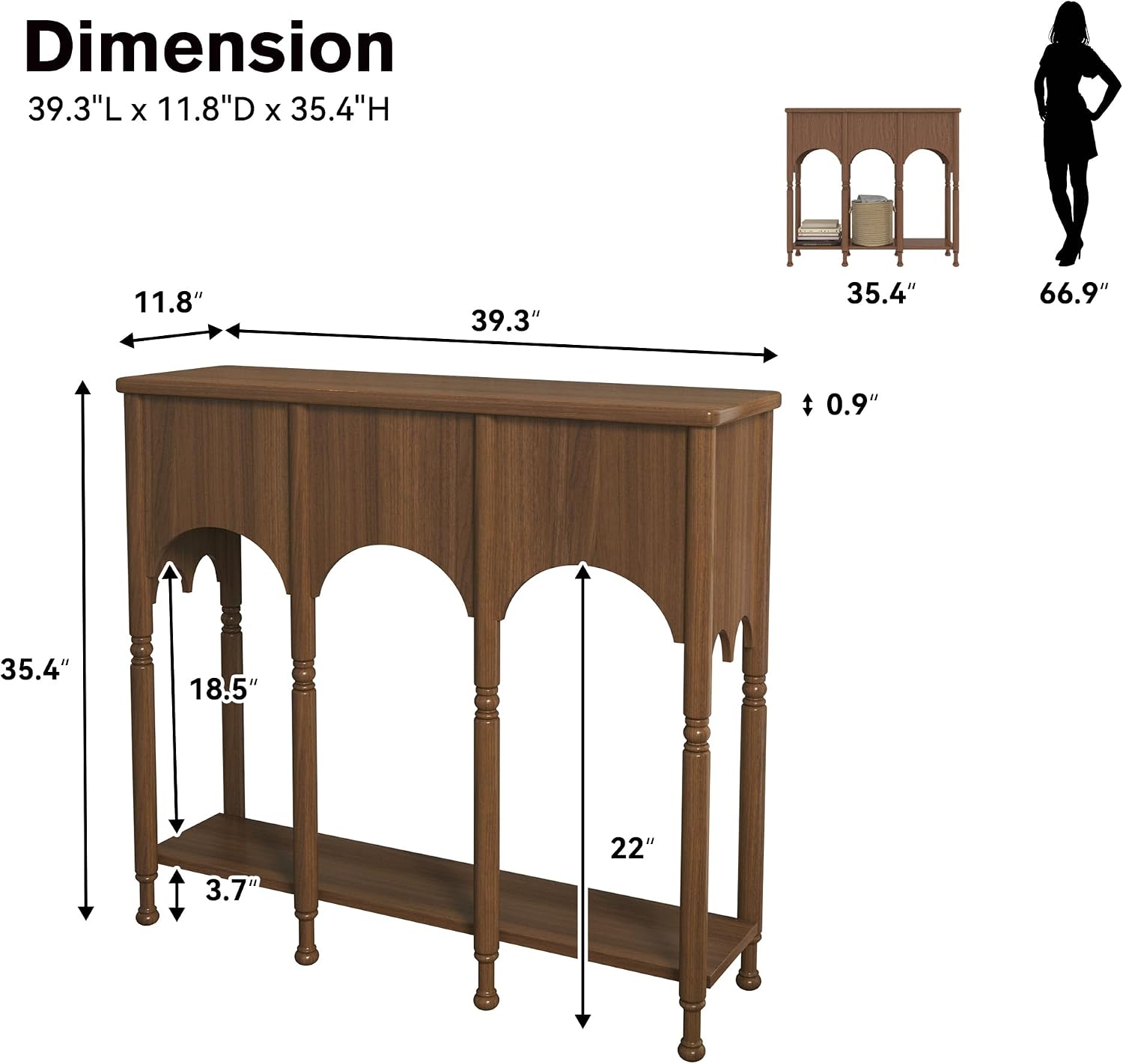 Brown Wooden Roman Leg Console Table