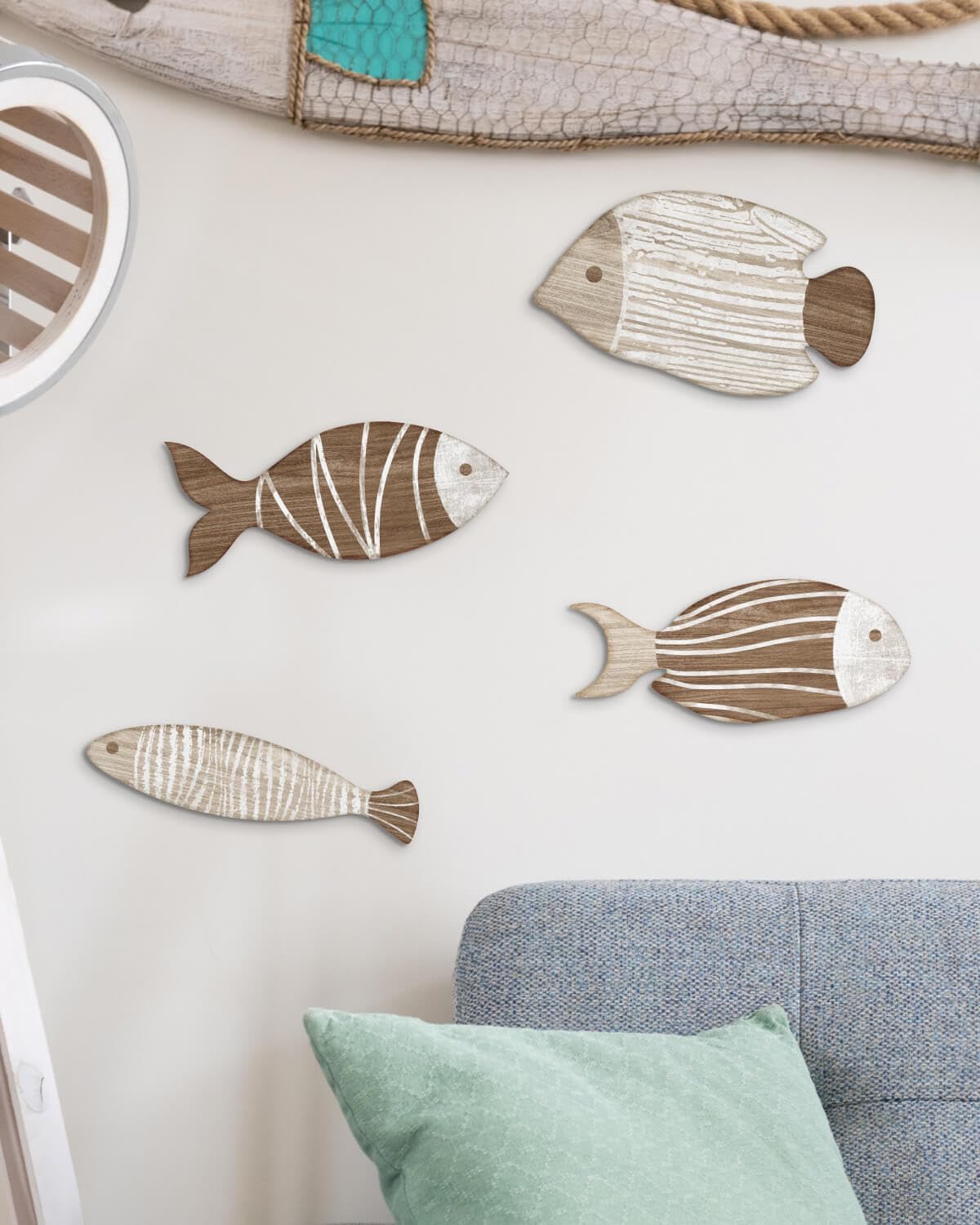 4Pcs Wooden Fish Coastal Wall Decor Set