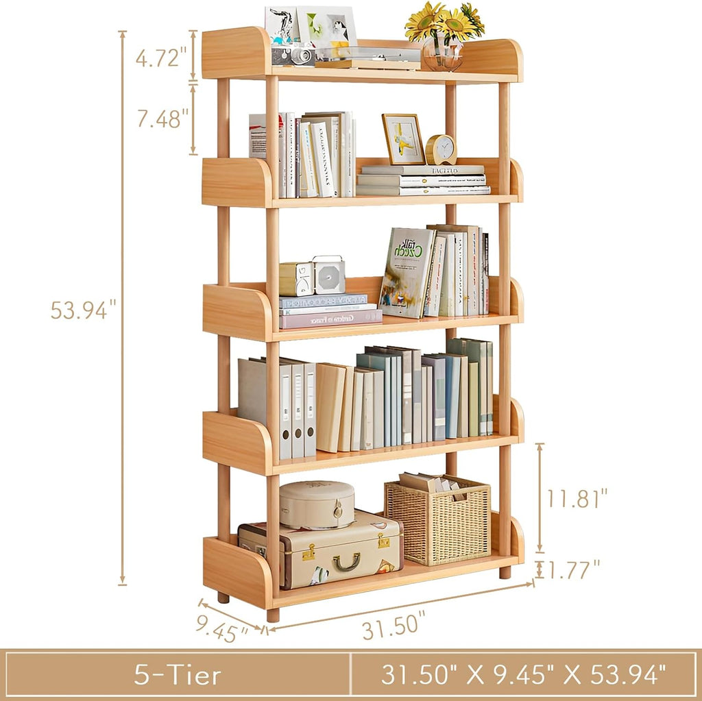 Oak 5-Tier Wooden Open Bookcase