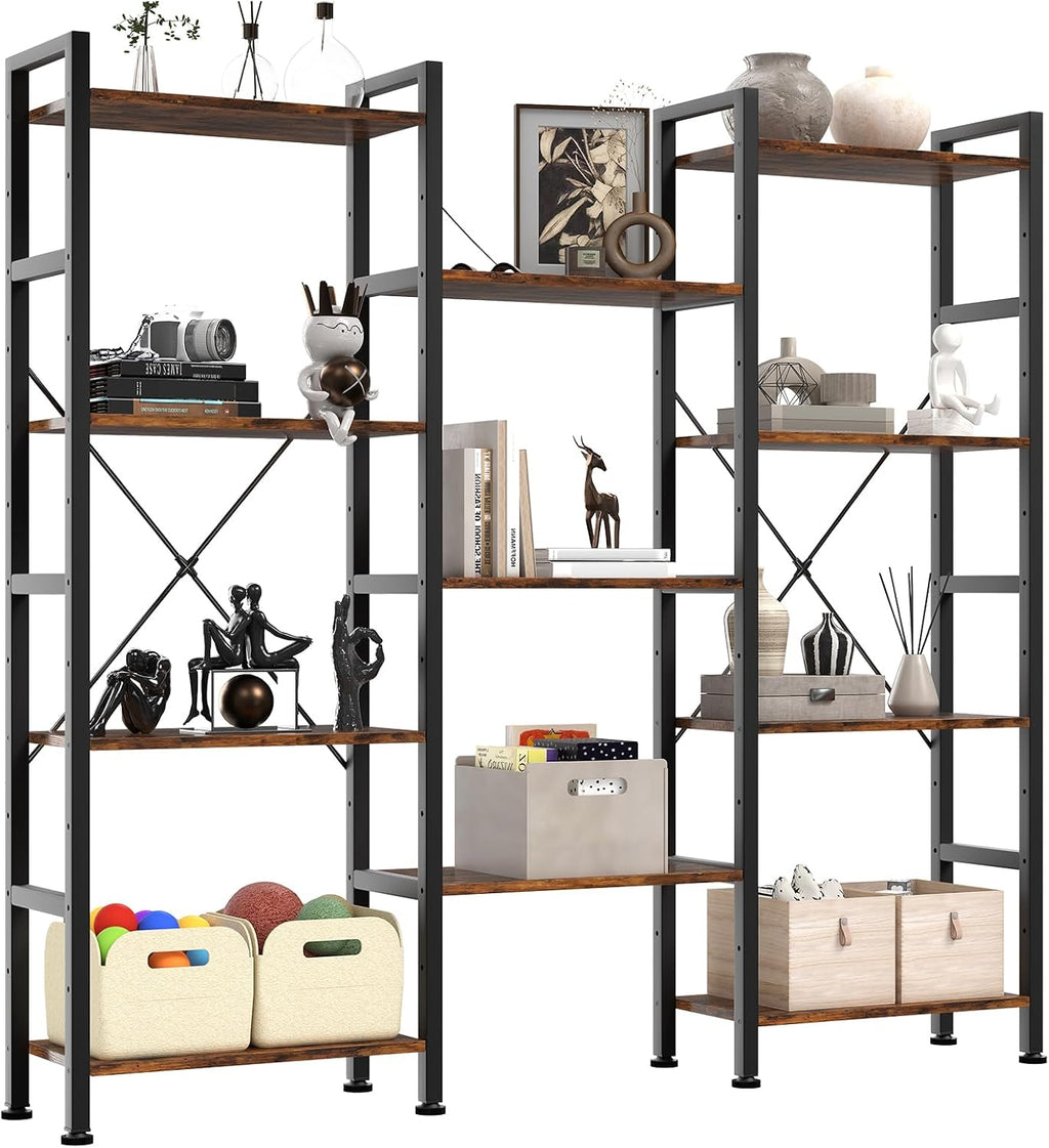 Rust Triple Column 4-Tier Bookshelf