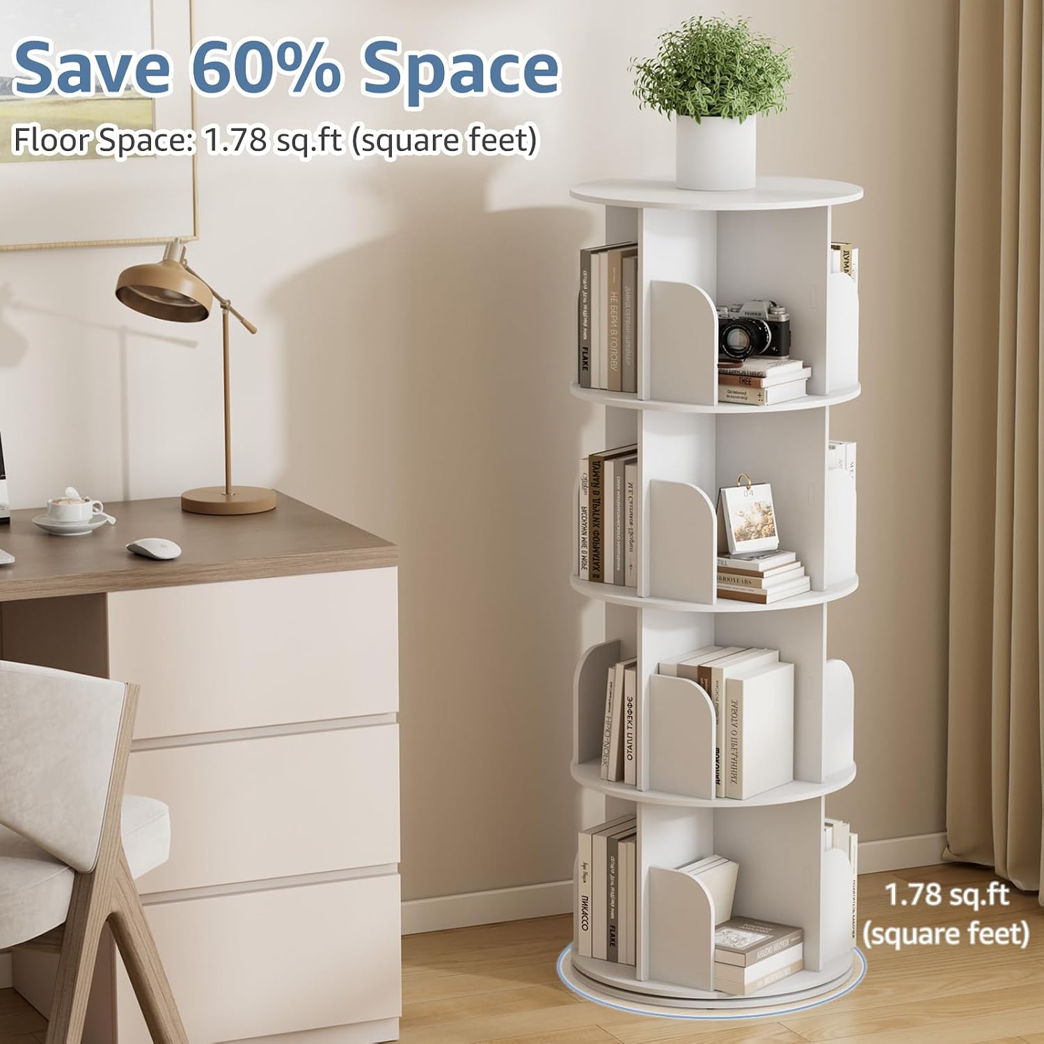 White 4-Tier Rotating Bookshelf Tower