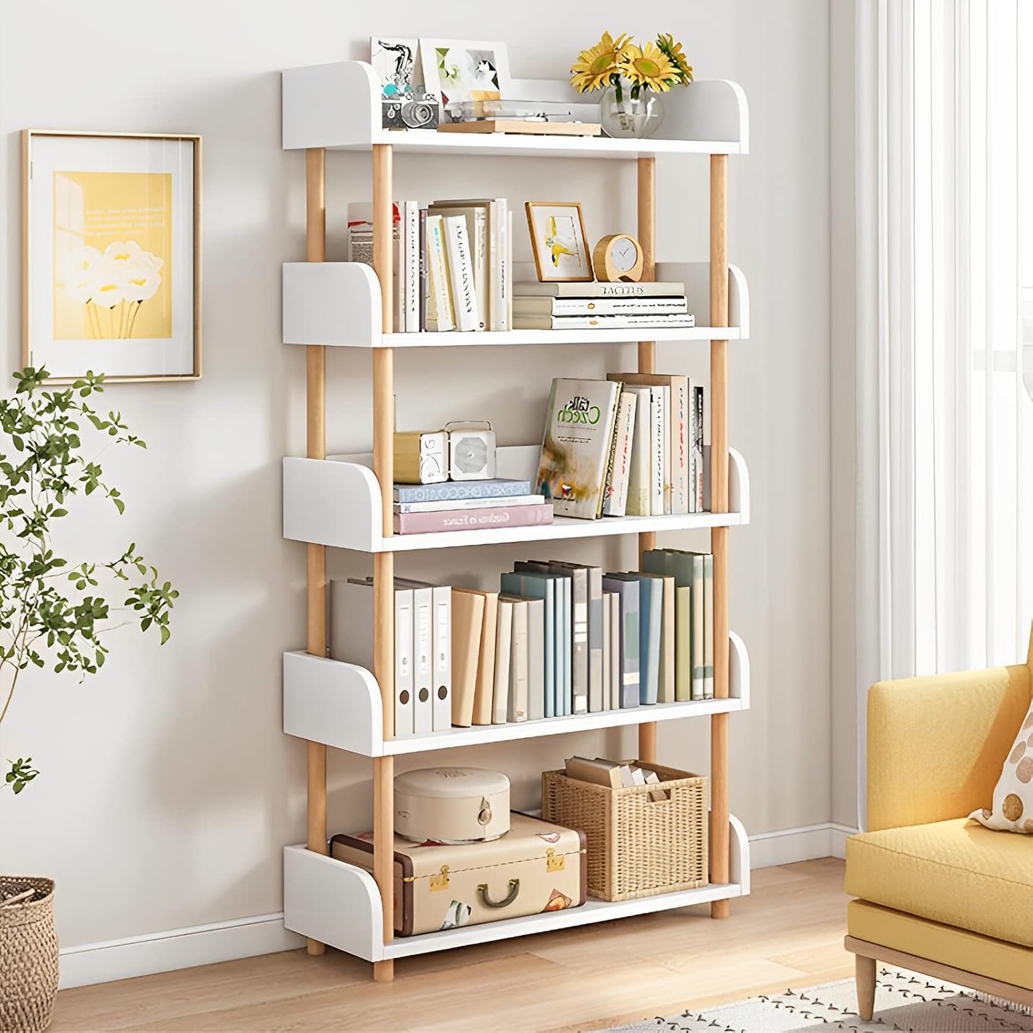 Warm White 5-Tier Wooden Bookcase