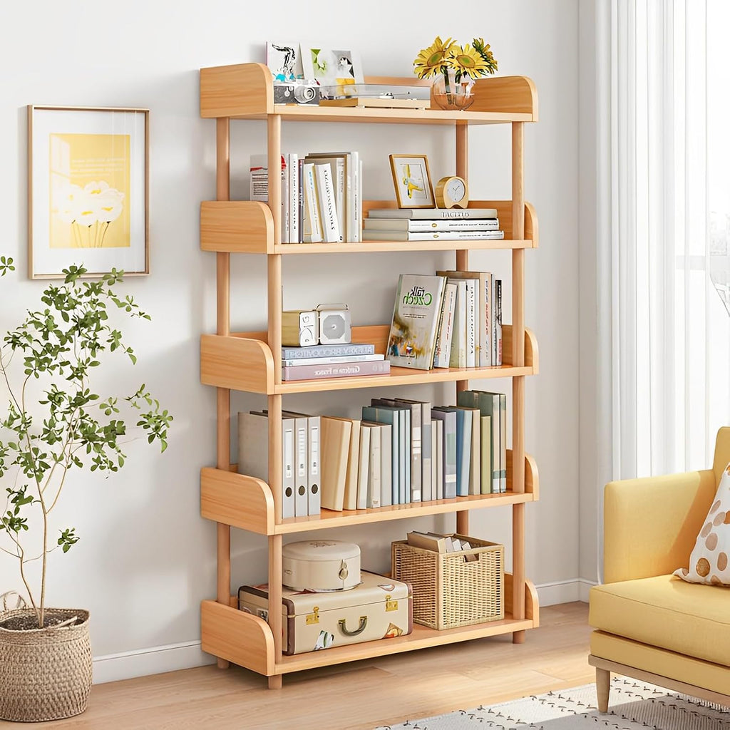 Oak 5-Tier Wooden Open Bookcase