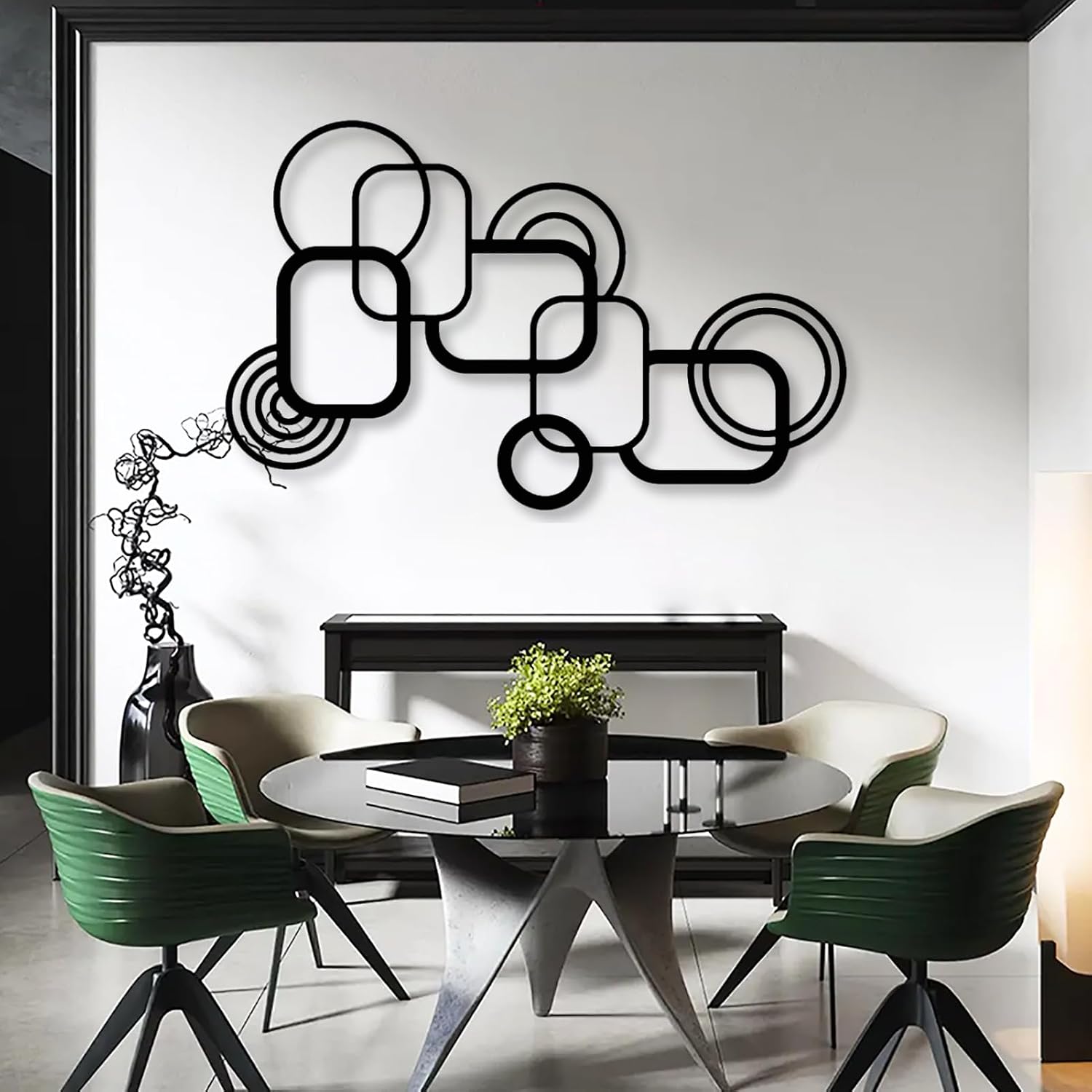 White Geometric Metal Line Wall Art