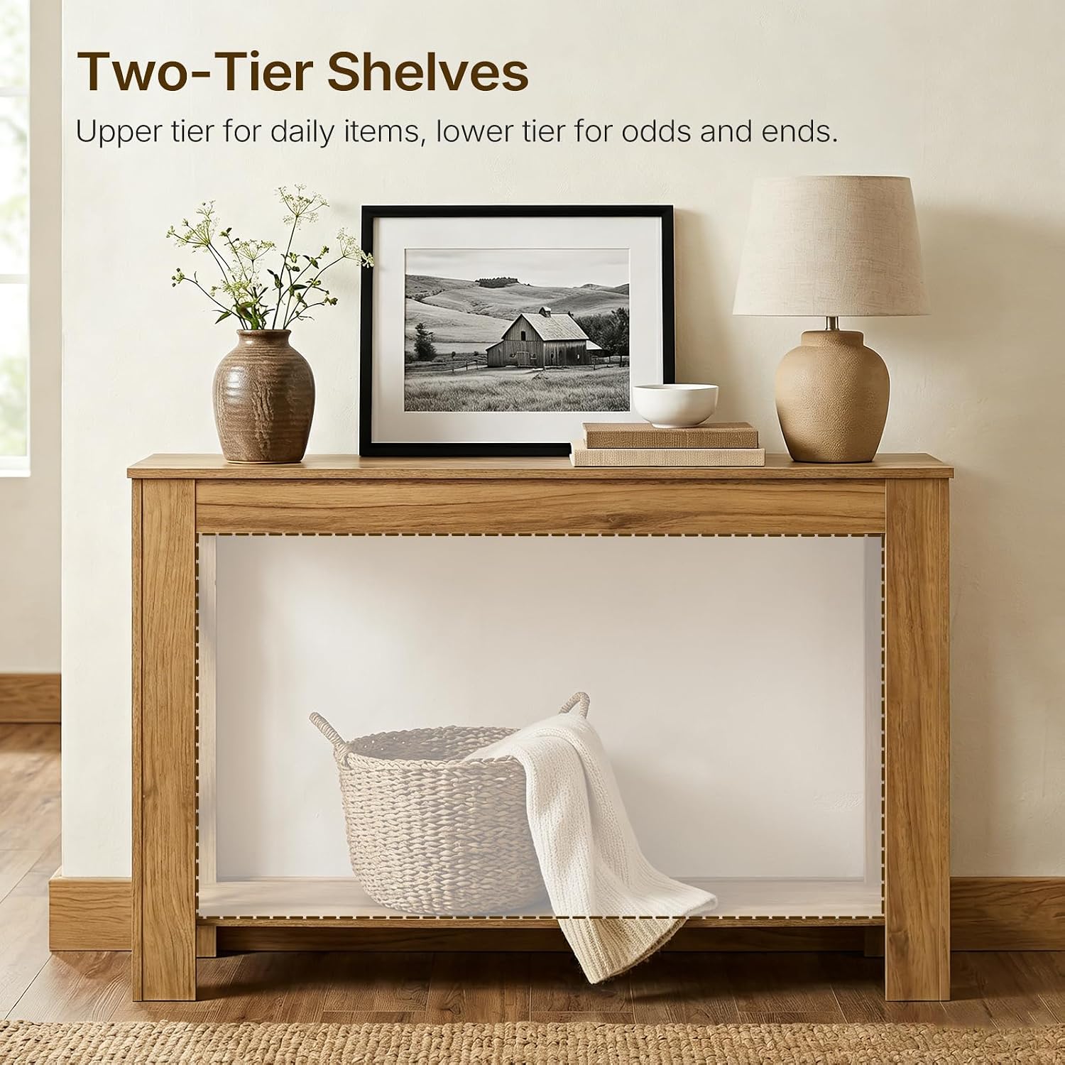 Light Walnut Farmhouse Console Table