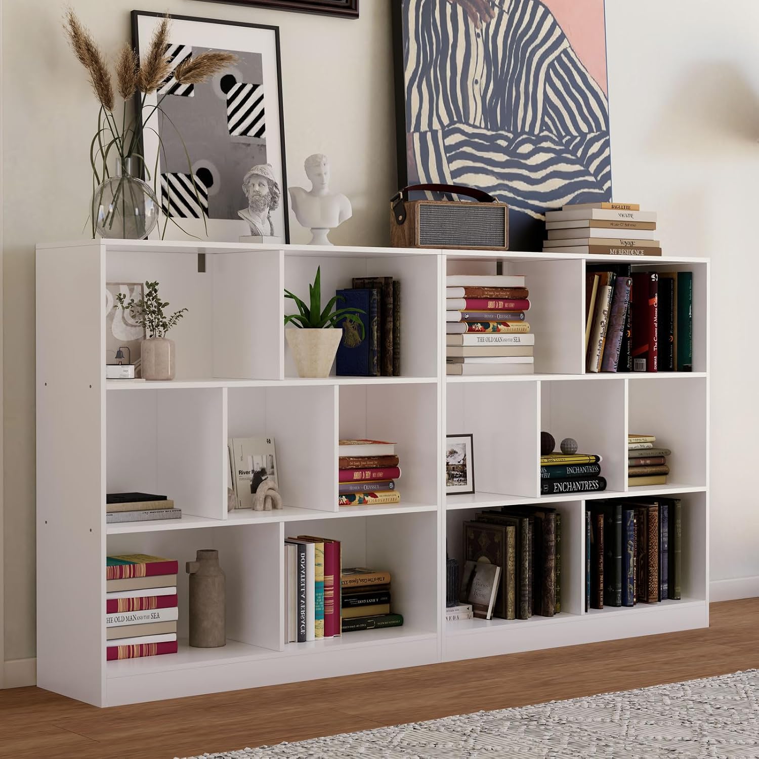 White 7-Cube 3-Tier Wooden Bookcase