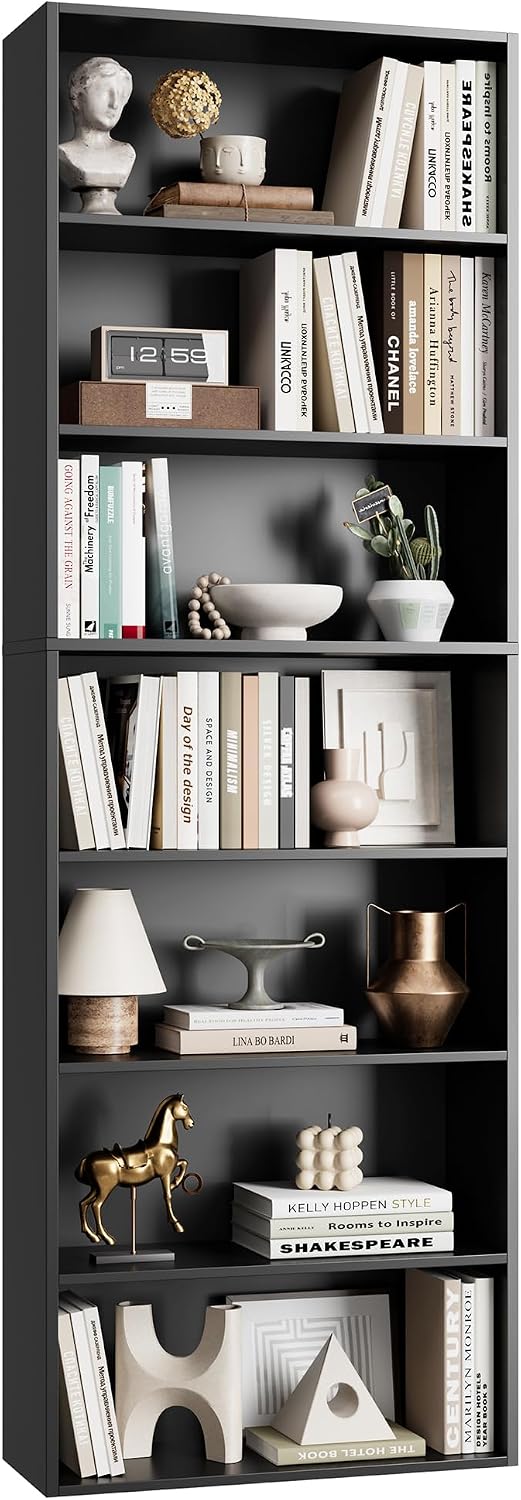 Black 7-Tier Tall Bookshelf