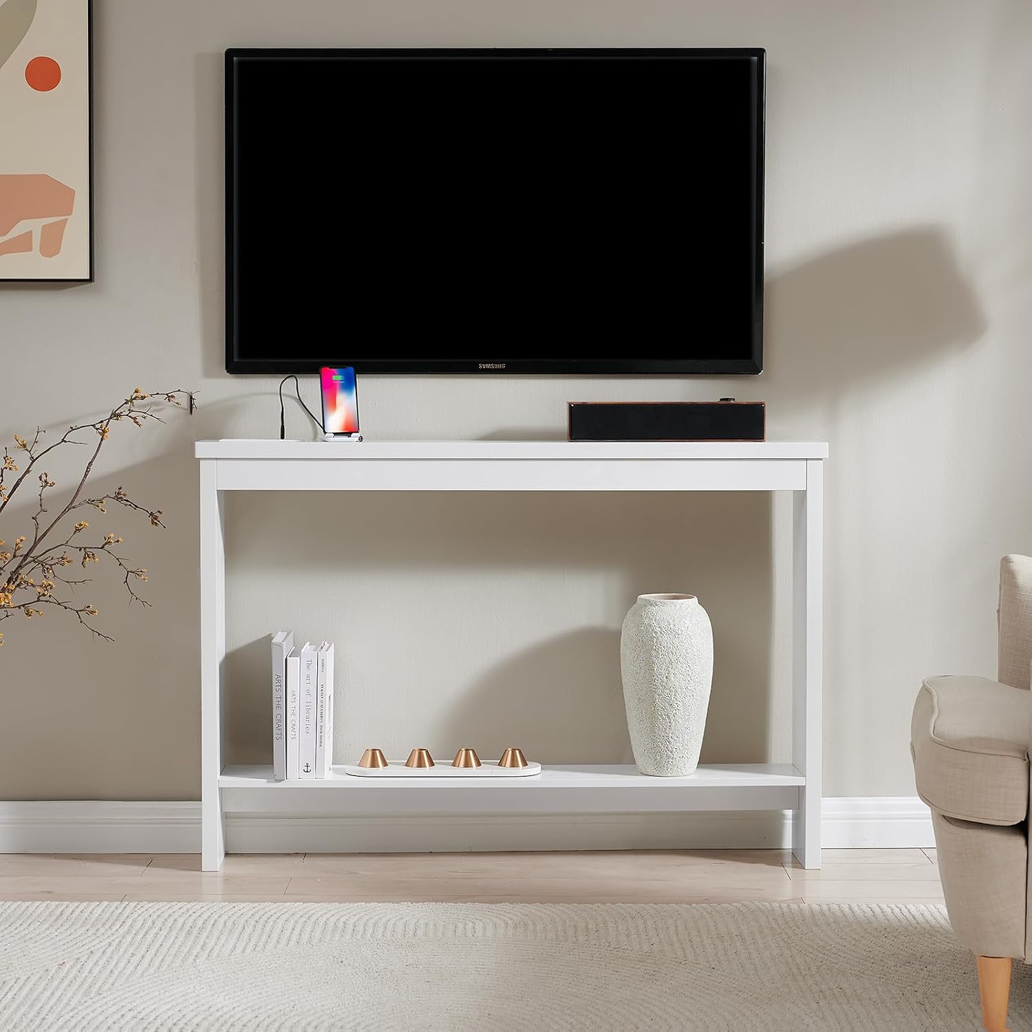 White Console Table with Charging Station