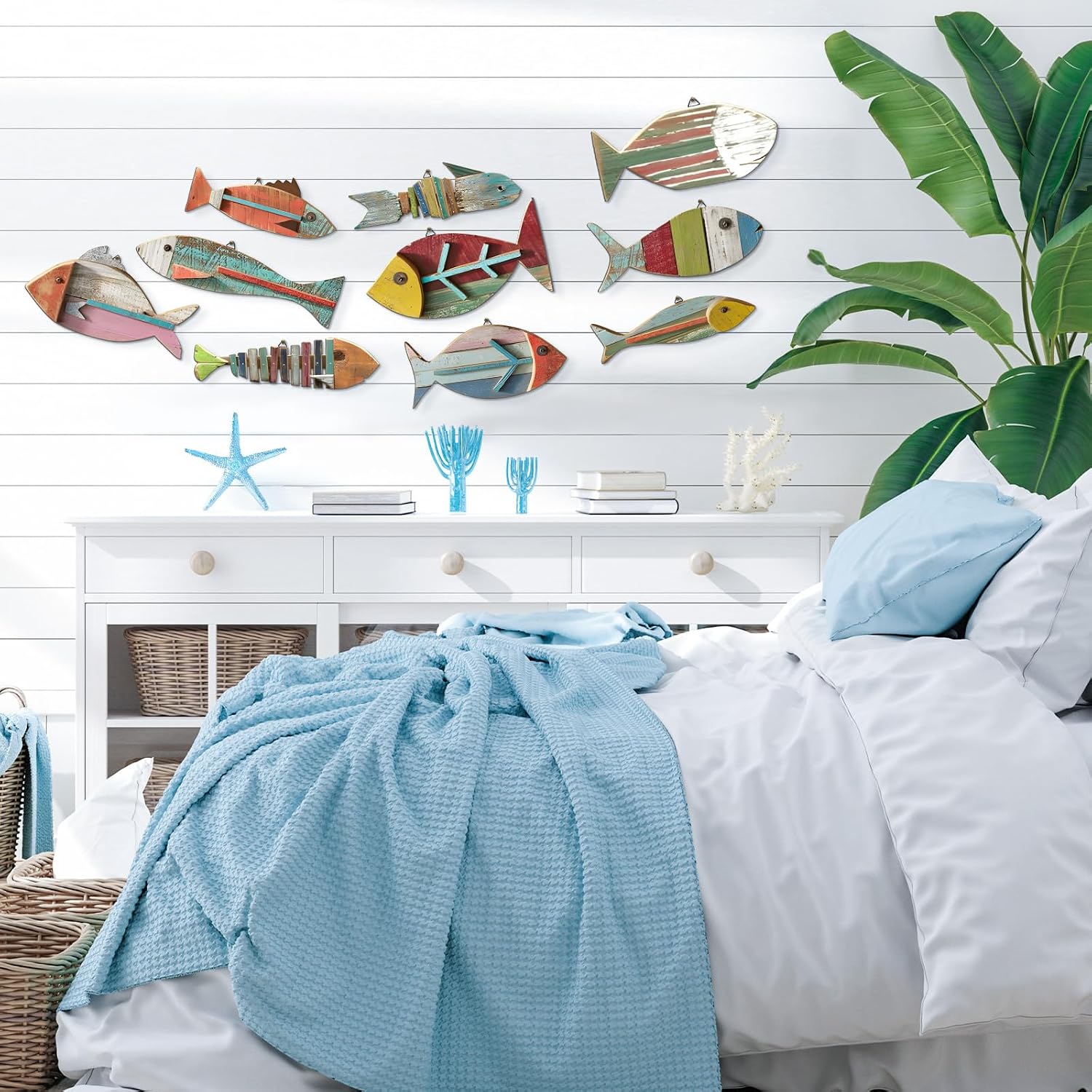 Wooden Fish Coastal Wall Decor Set