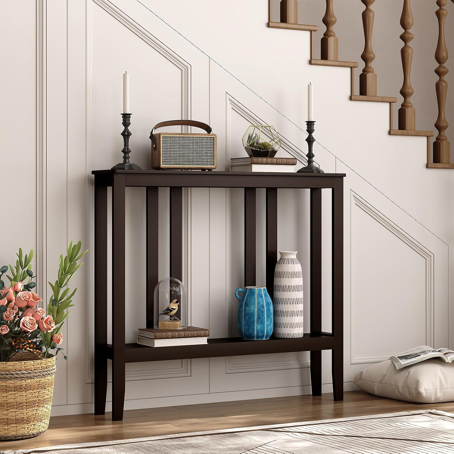 Brown Bamboo 2-Tier Console Table