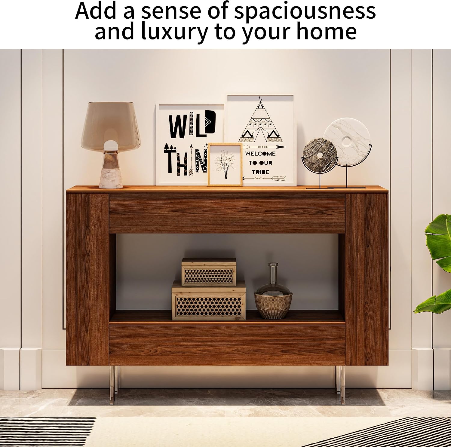 Brown Console Table with Hidden Storage