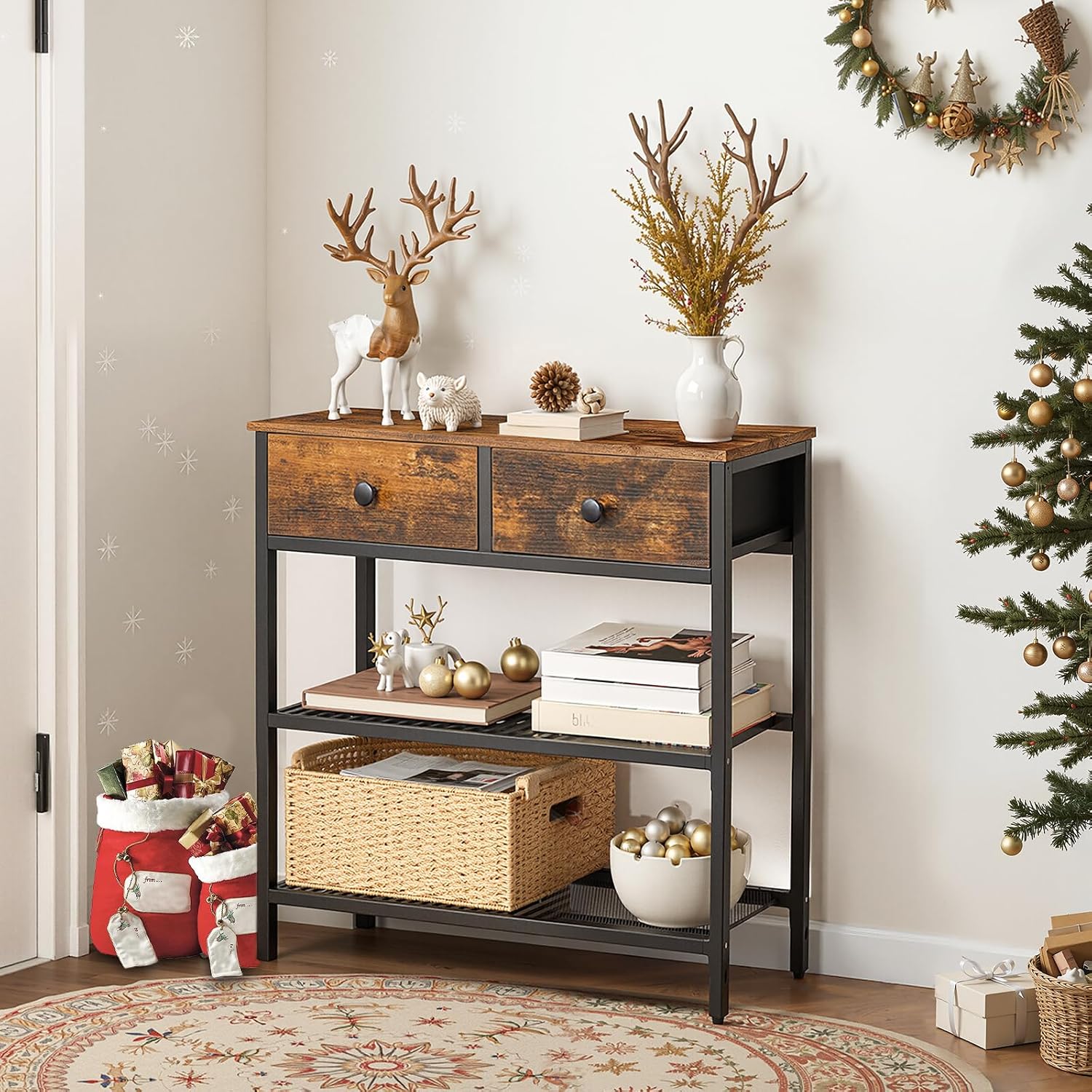 Rustic Brown Narrow Console Table